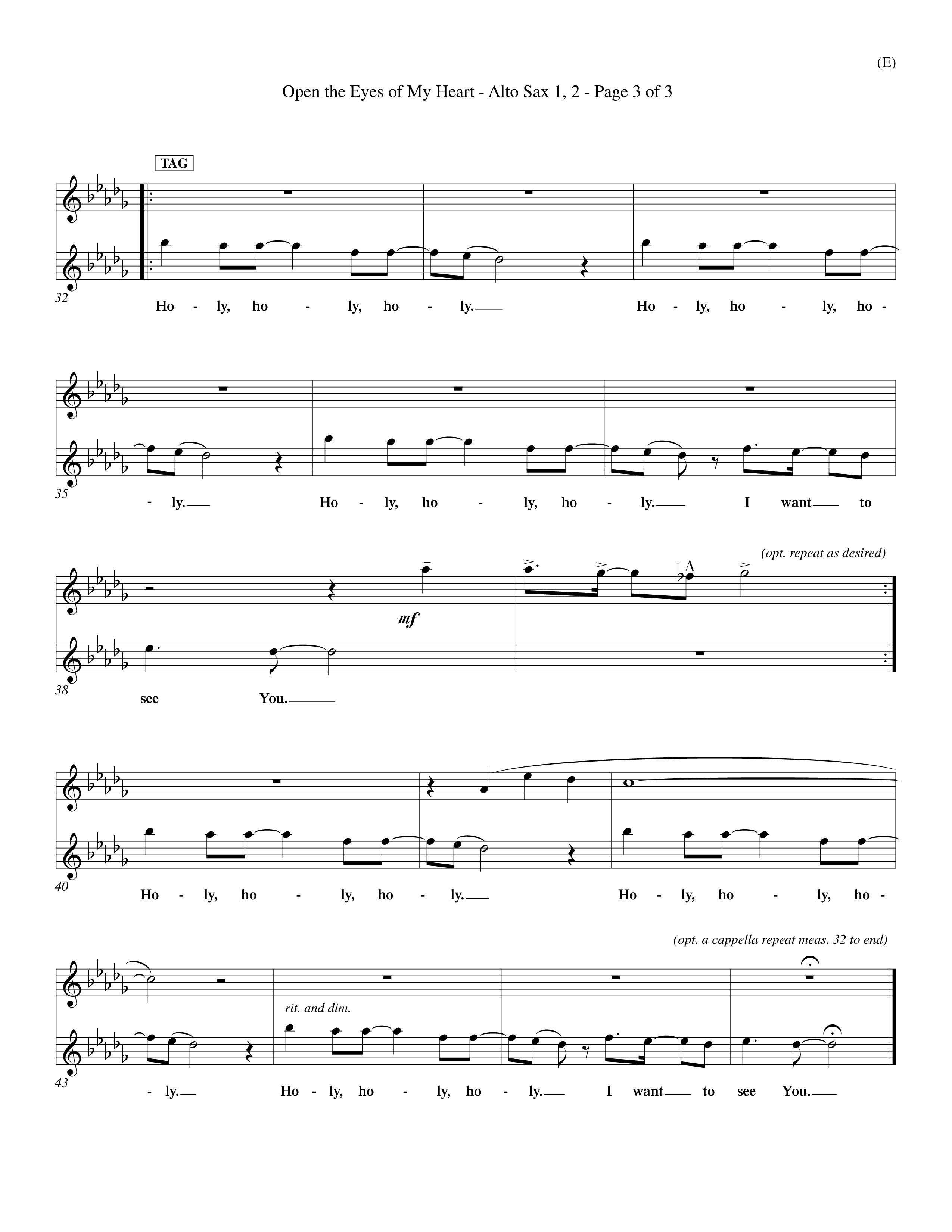 Open The Eyes Of My Heart (Choral Anthem SATB) Alto Sax 1/2 (Word Music Choral / Orch. Billy Payne)