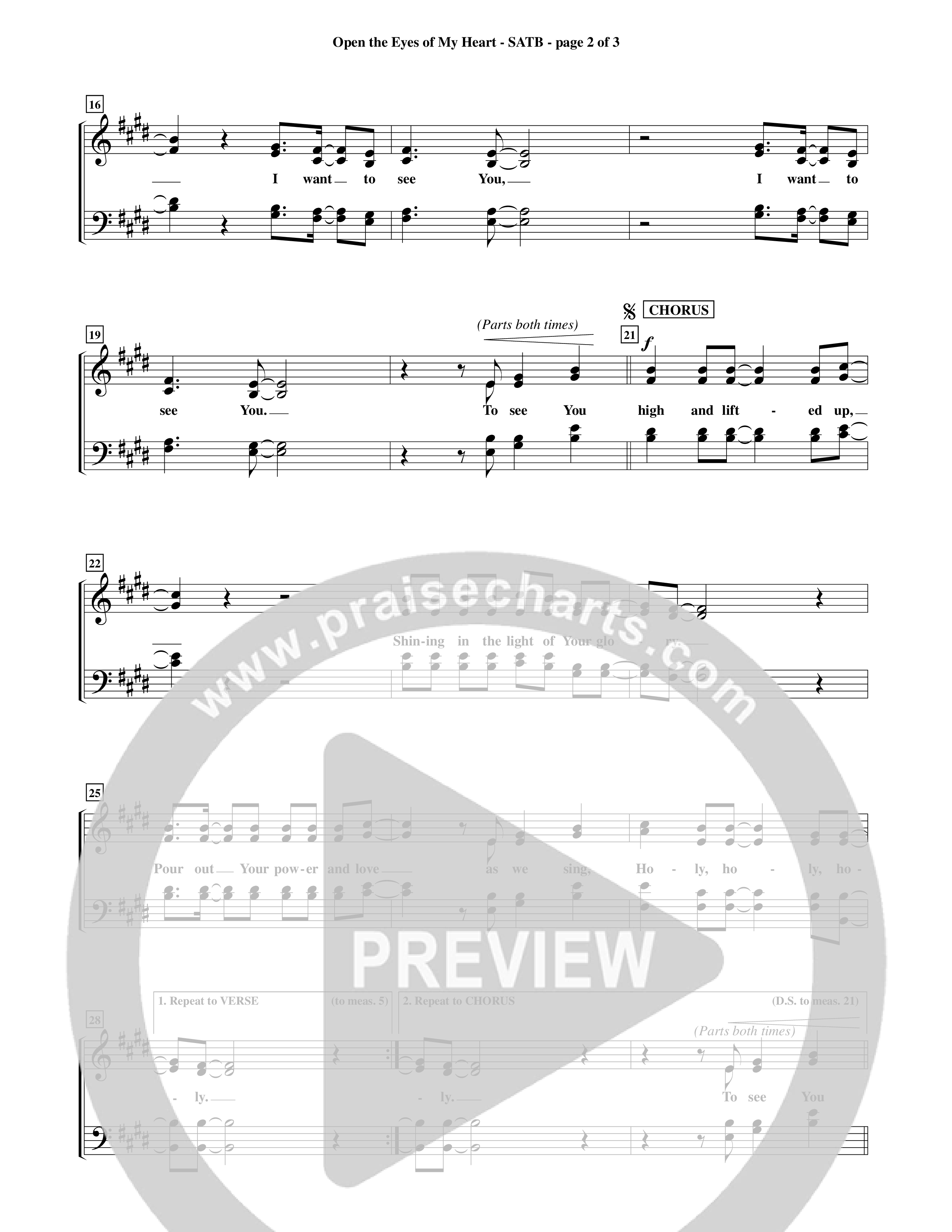 Open The Eyes Of My Heart (Choral Anthem SATB) Choir Sheet (SATB) (Word Music Choral / Orch. Billy Payne)