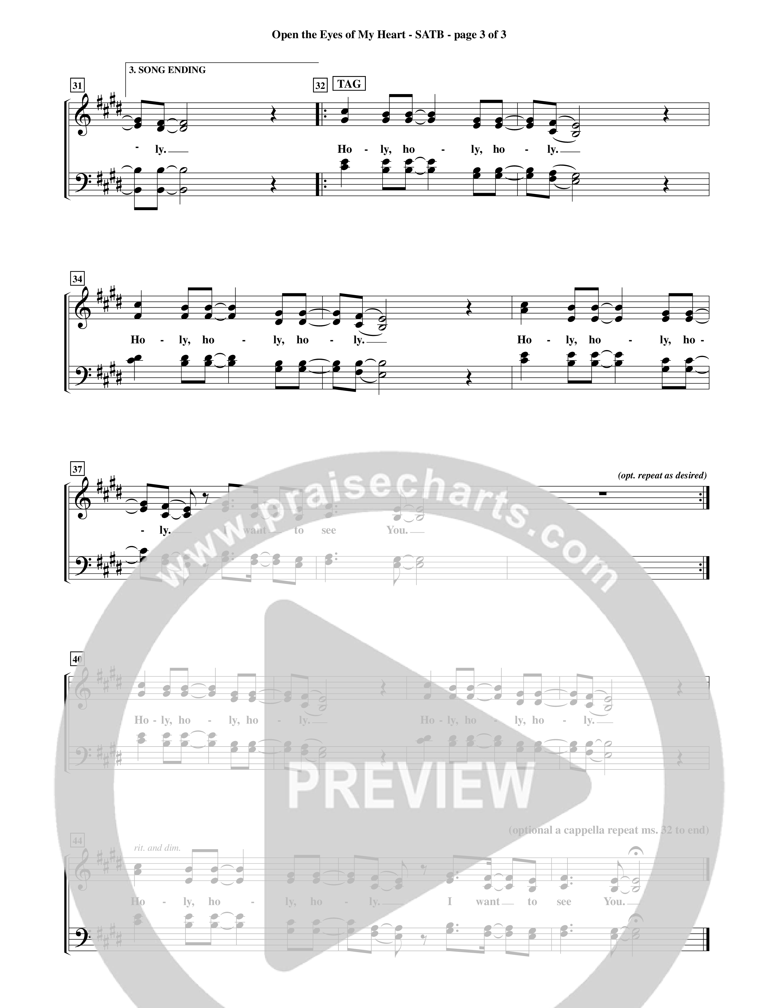 Open The Eyes Of My Heart (Choral Anthem SATB) Choir Sheet (SATB) (Word Music Choral / Orch. Billy Payne)