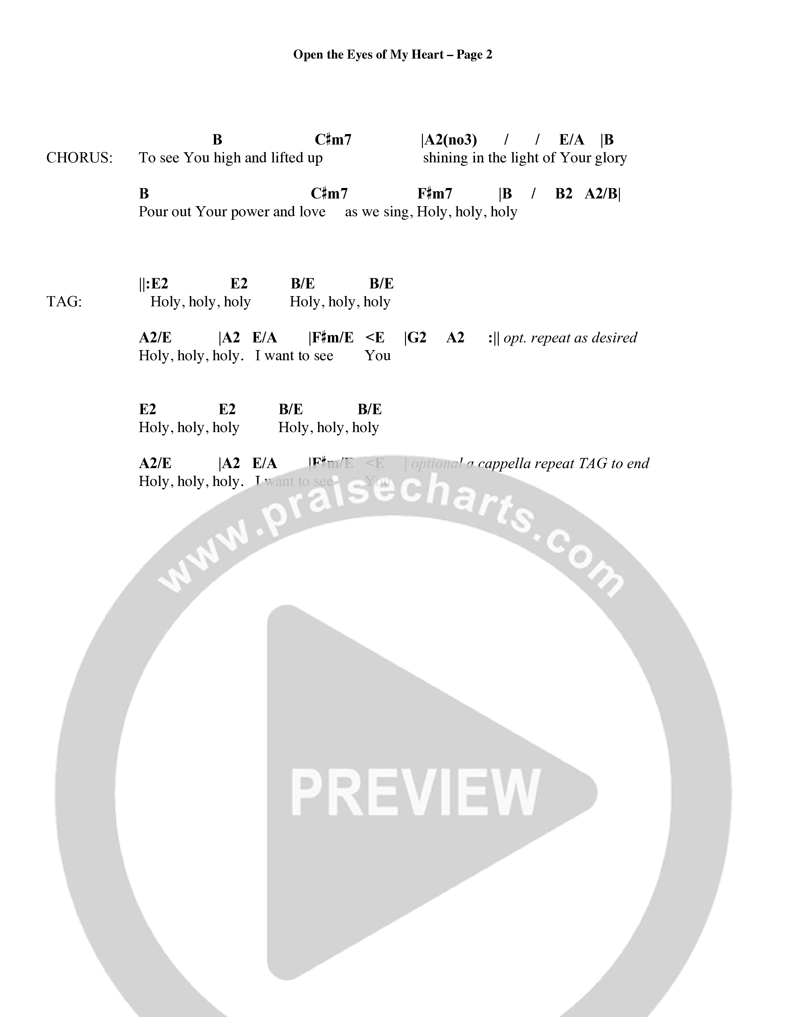 Open The Eyes Of My Heart (Choral Anthem SATB) Chords & Lyrics (Word Music Choral / Orch. Billy Payne)