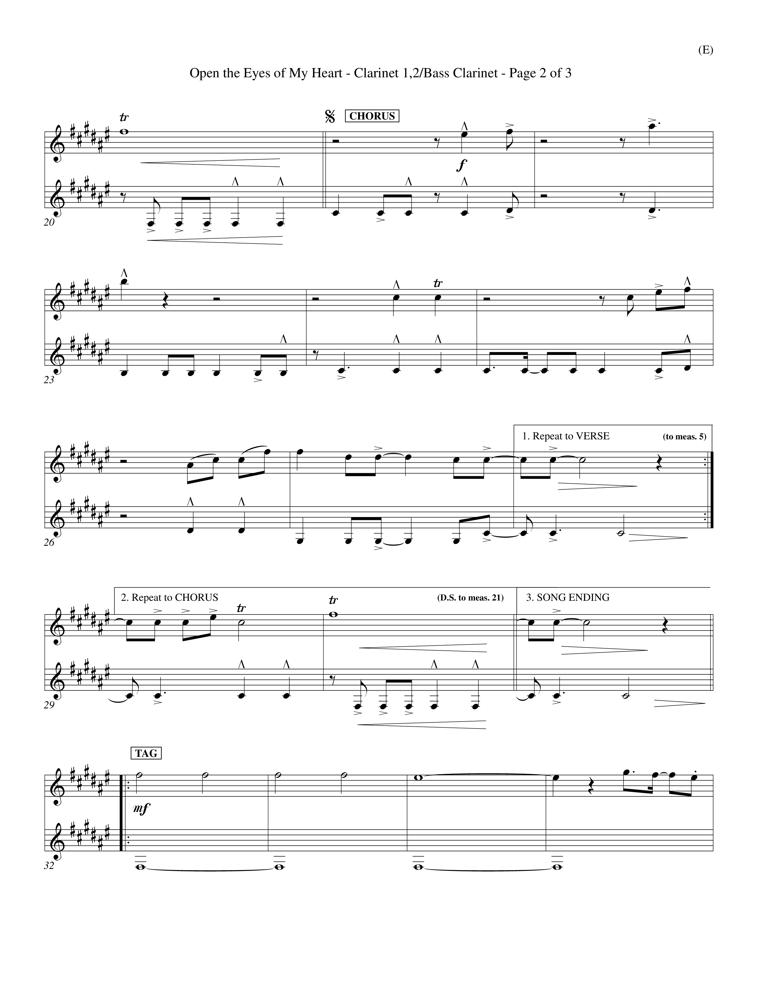 Open The Eyes Of My Heart (Choral Anthem SATB) Clarinet 1/2, Bass Clarinet (Word Music Choral / Orch. Billy Payne)