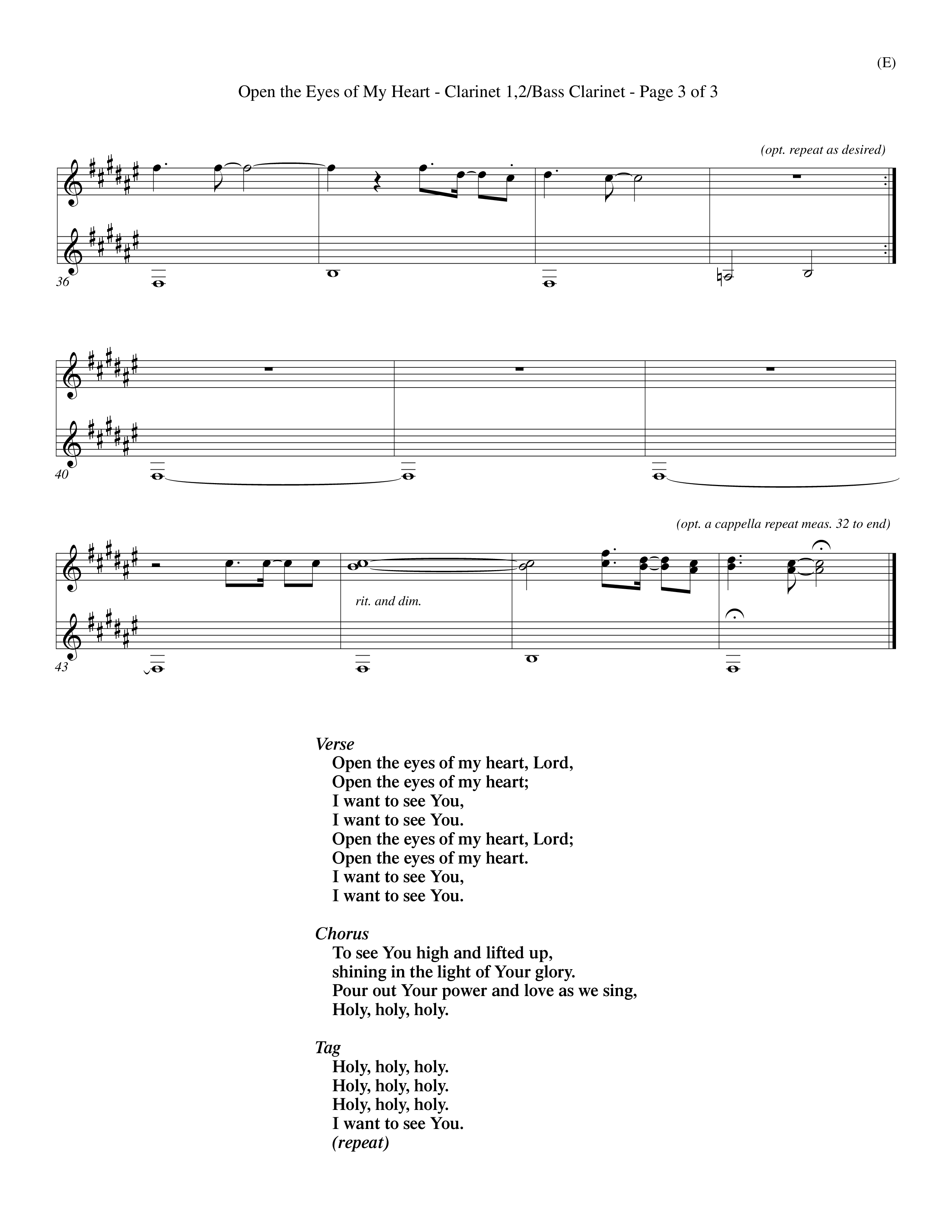 Open The Eyes Of My Heart (Choral Anthem SATB) Clarinet 1/2, Bass Clarinet (Word Music Choral / Orch. Billy Payne)