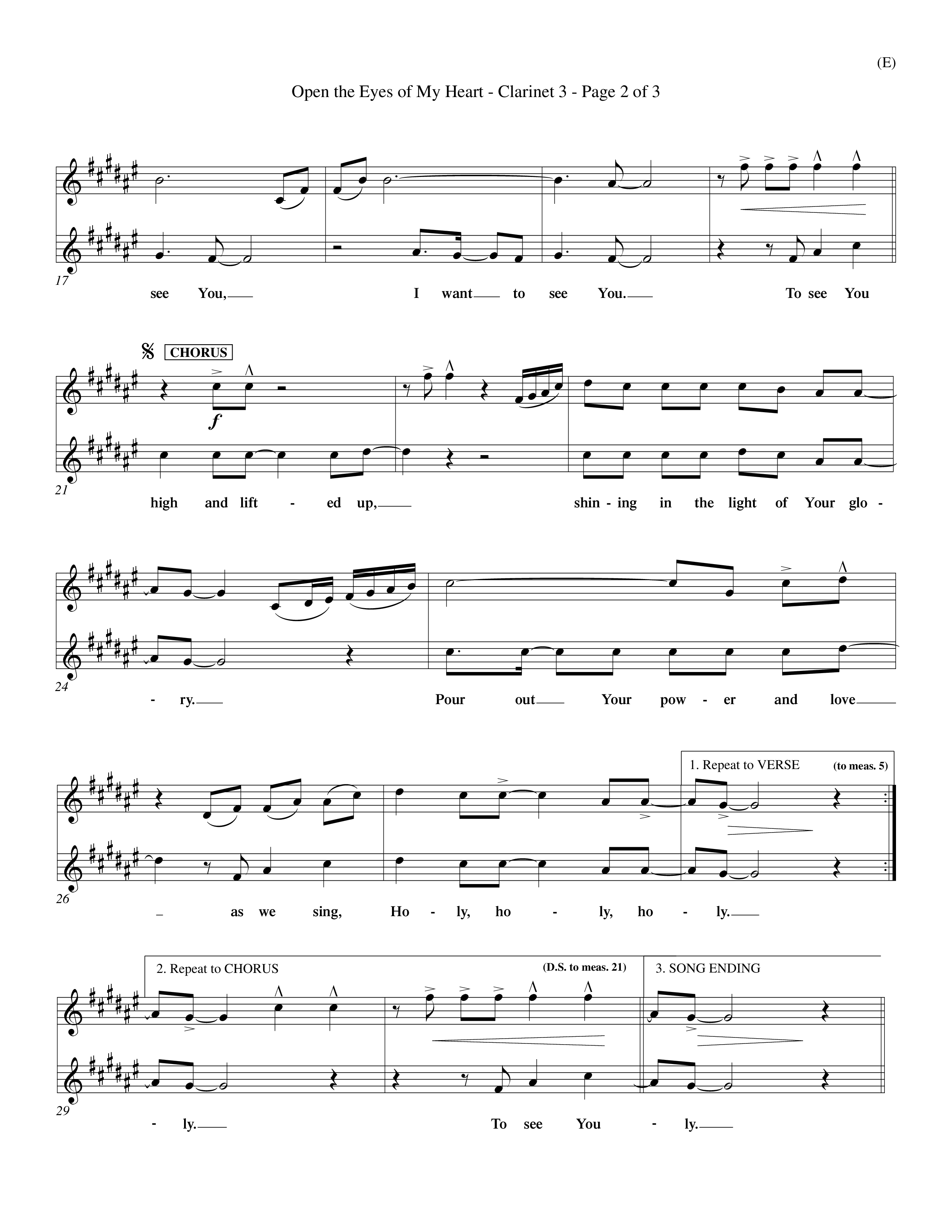 Open The Eyes Of My Heart (Choral Anthem SATB) Clarinet 3 (Word Music Choral / Orch. Billy Payne)