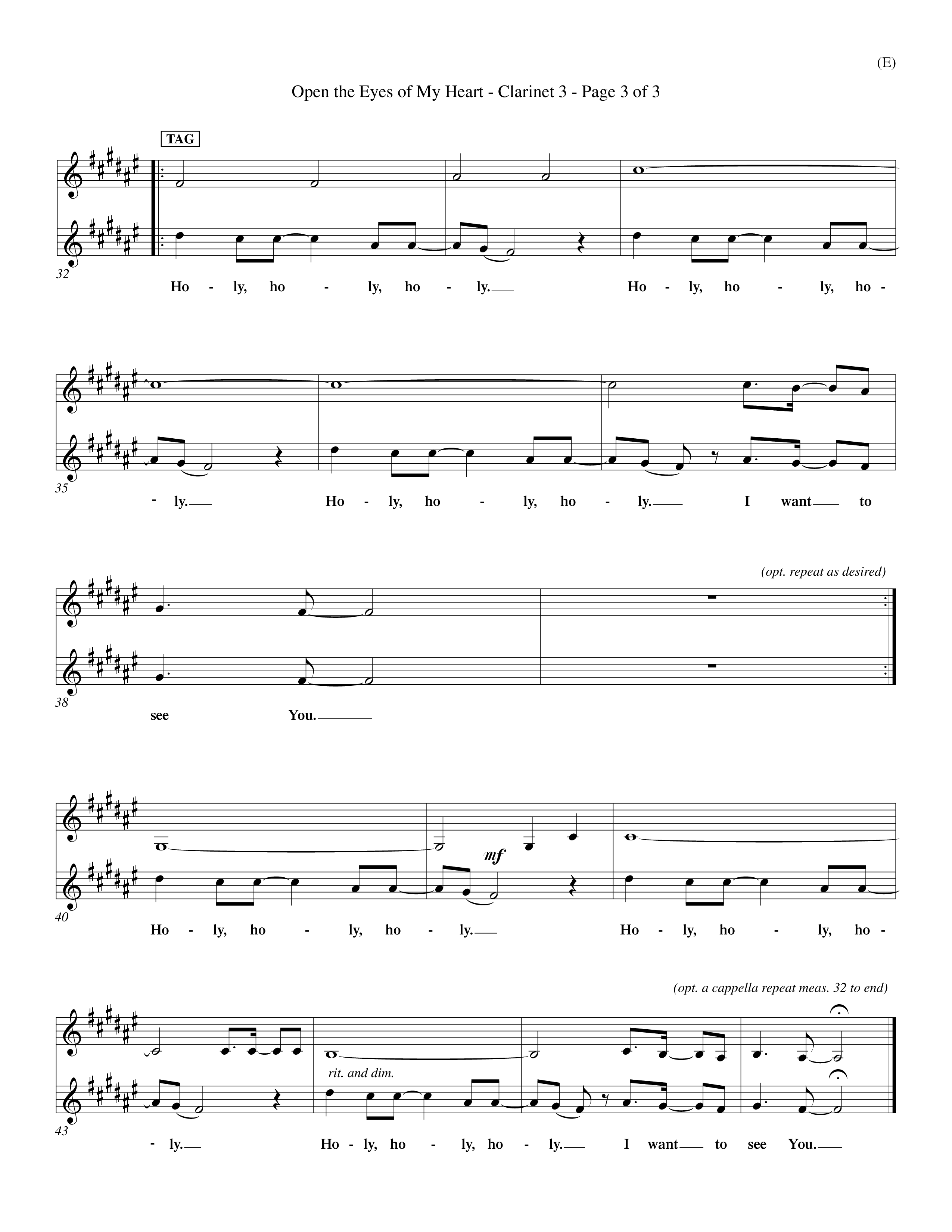 Open The Eyes Of My Heart (Choral Anthem SATB) Clarinet 3 (Word Music Choral / Orch. Billy Payne)