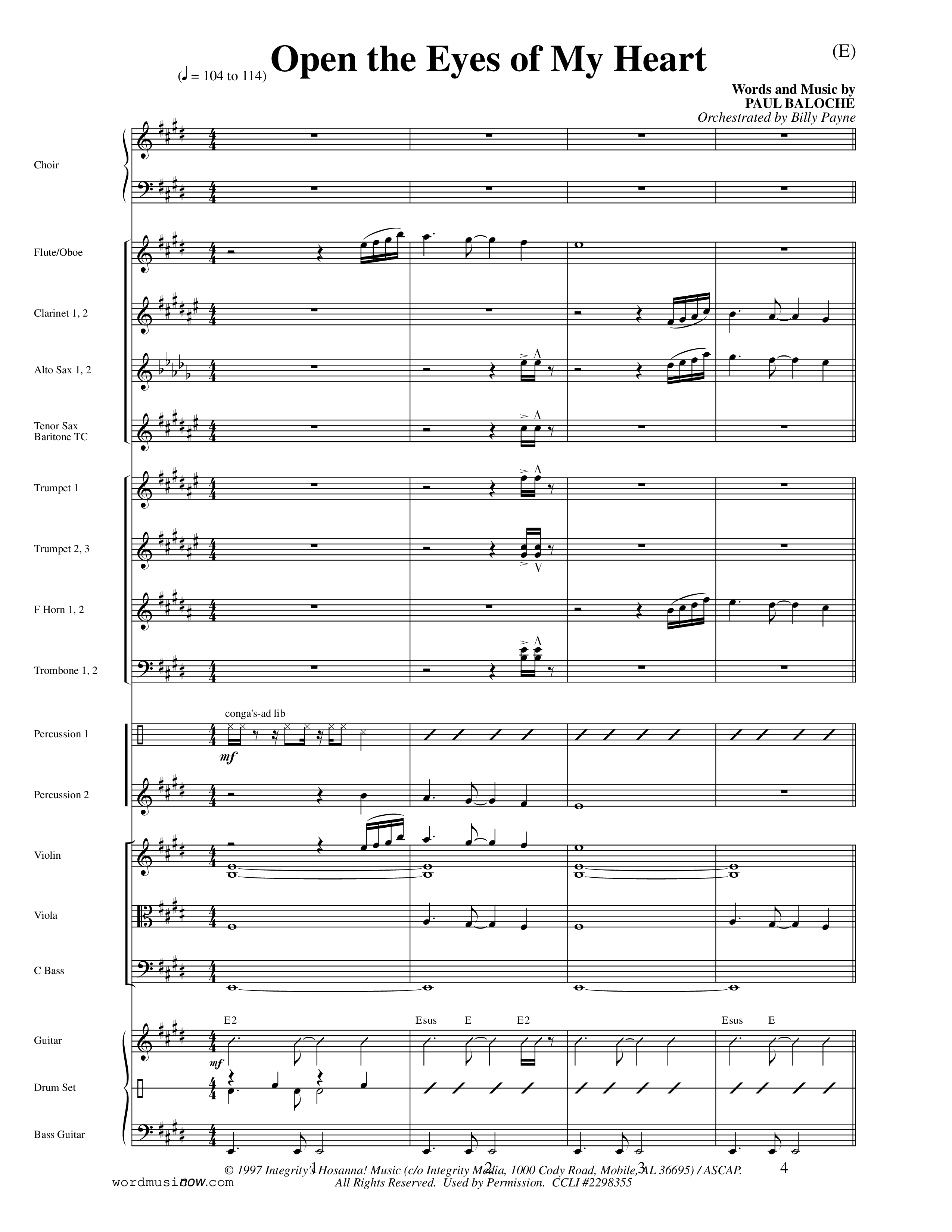 Open The Eyes Of My Heart (Choral Anthem SATB) Conductor's Score (Word Music Choral / Orch. Billy Payne)