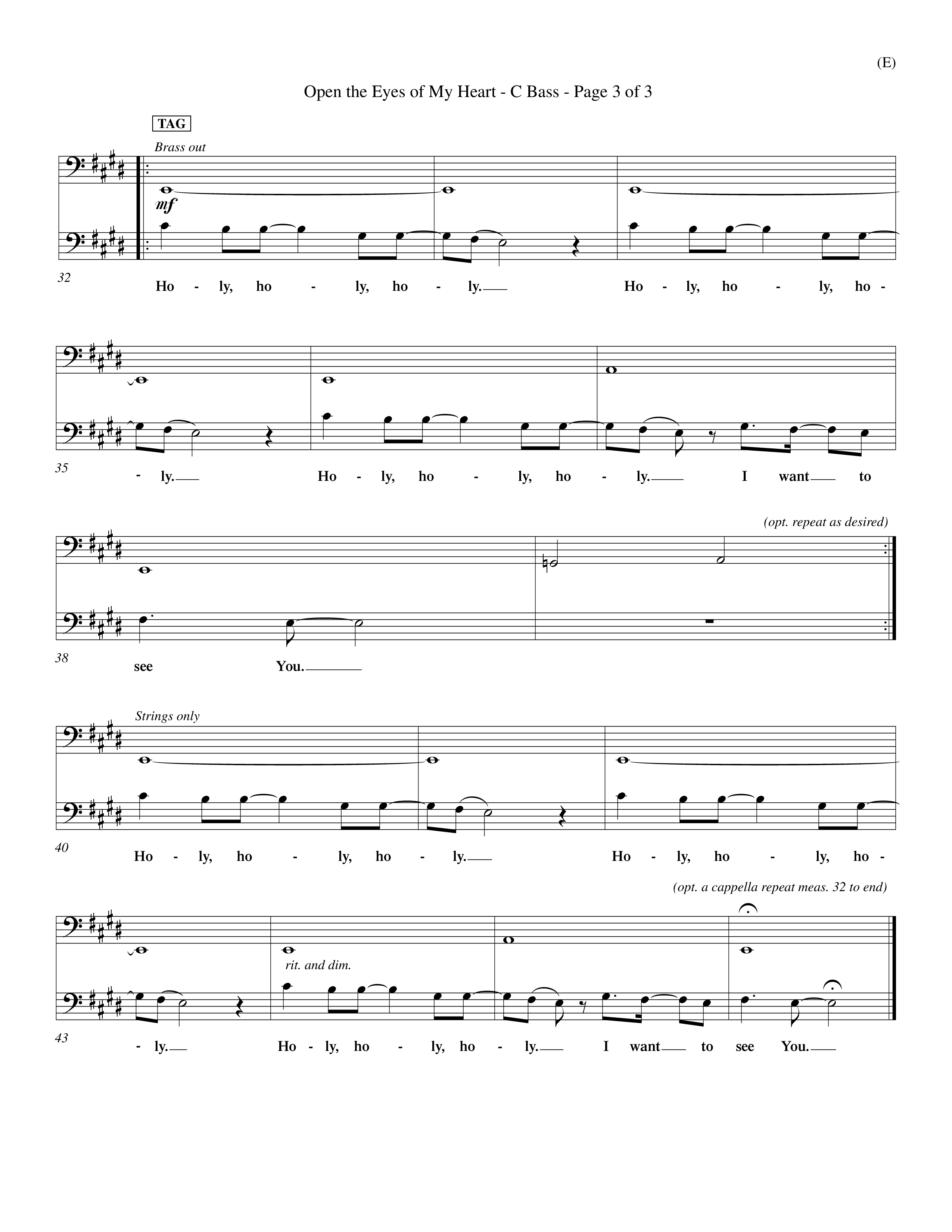 Open The Eyes Of My Heart (Choral Anthem SATB) Contrabass (Word Music Choral / Orch. Billy Payne)