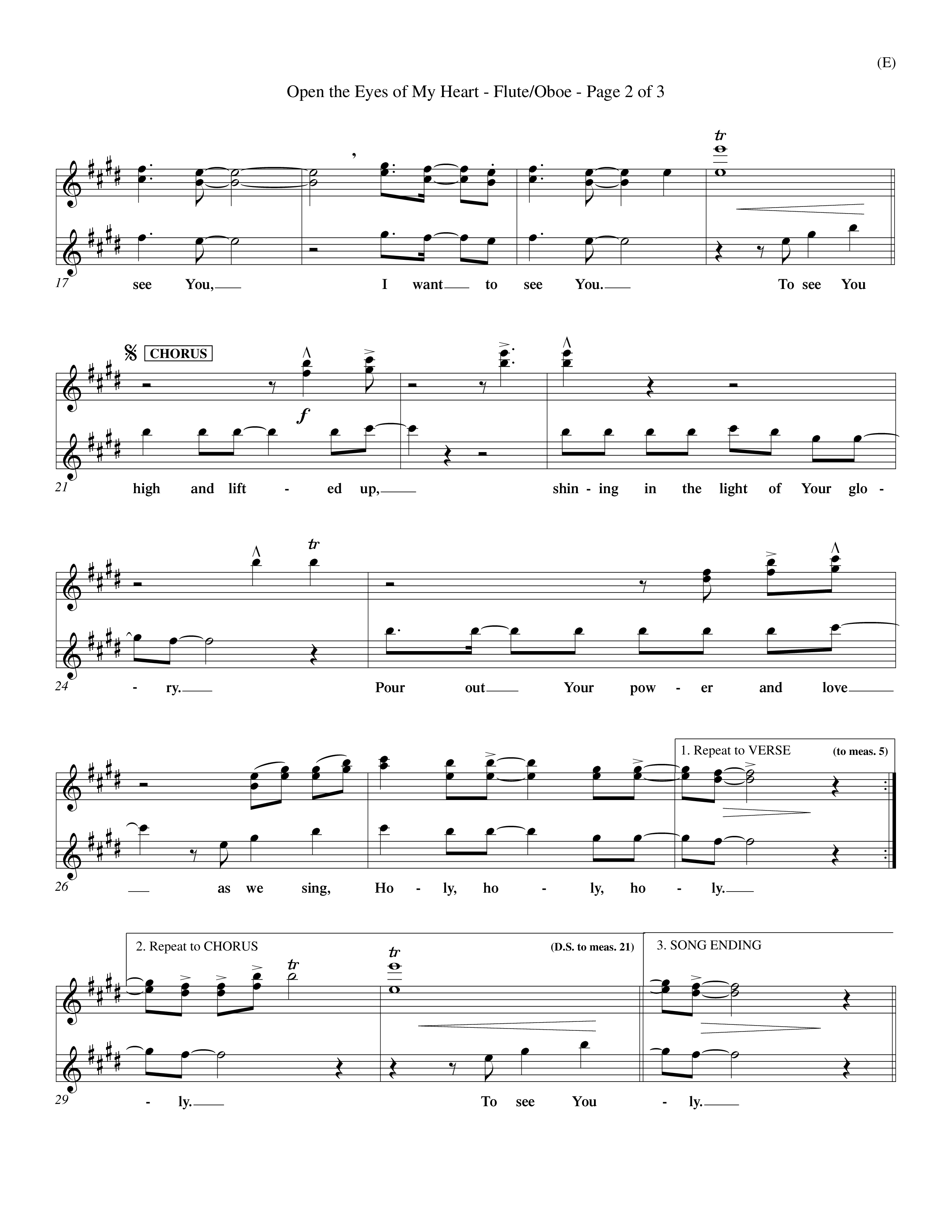 Open The Eyes Of My Heart (Choral Anthem SATB) Flute/Oboe (Word Music Choral / Orch. Billy Payne)