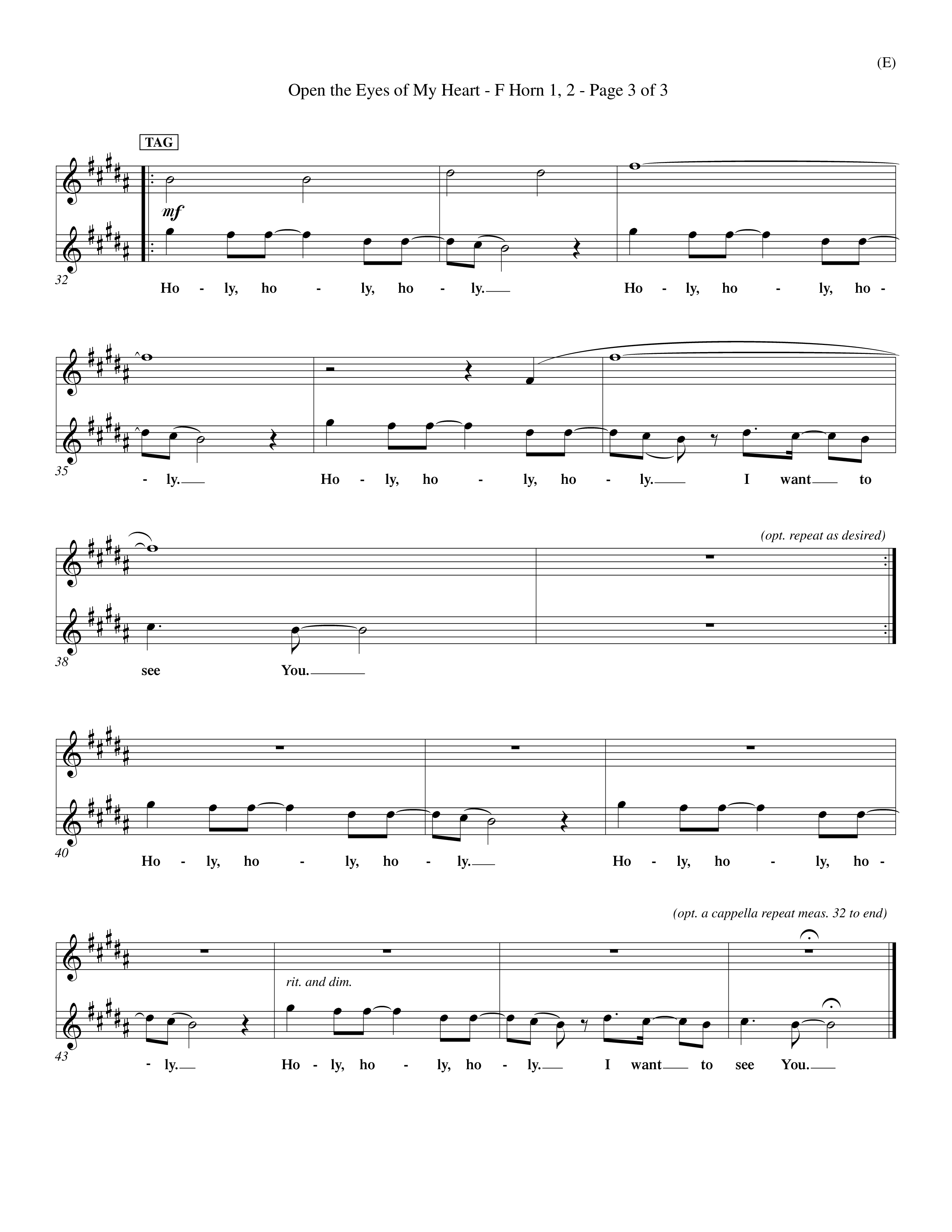 Open The Eyes Of My Heart (Choral Anthem SATB) French Horn (Word Music Choral / Orch. Billy Payne)
