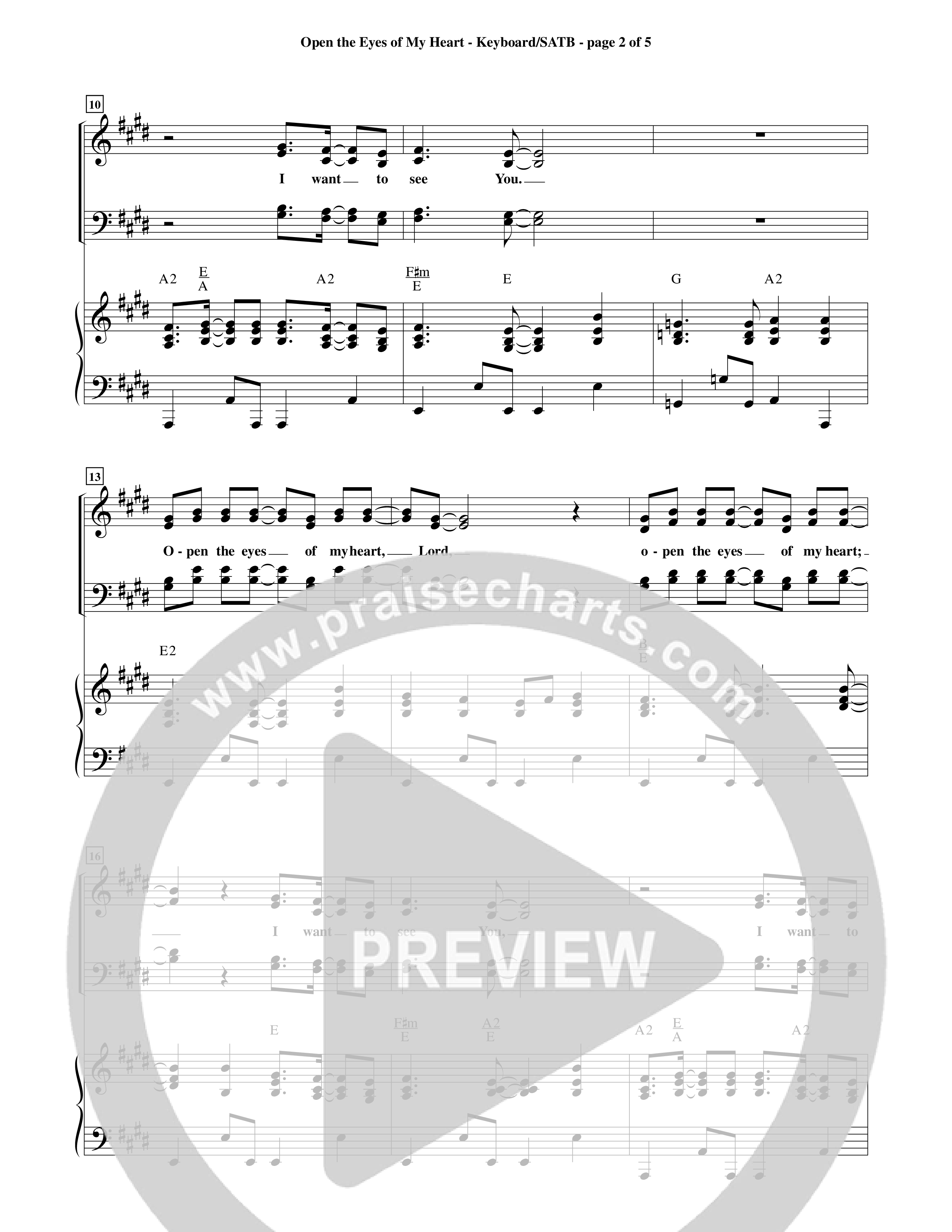 Open The Eyes Of My Heart (Choral Anthem SATB) Keyboard/Vocal (SATB) (Word Music Choral / Orch. Billy Payne)