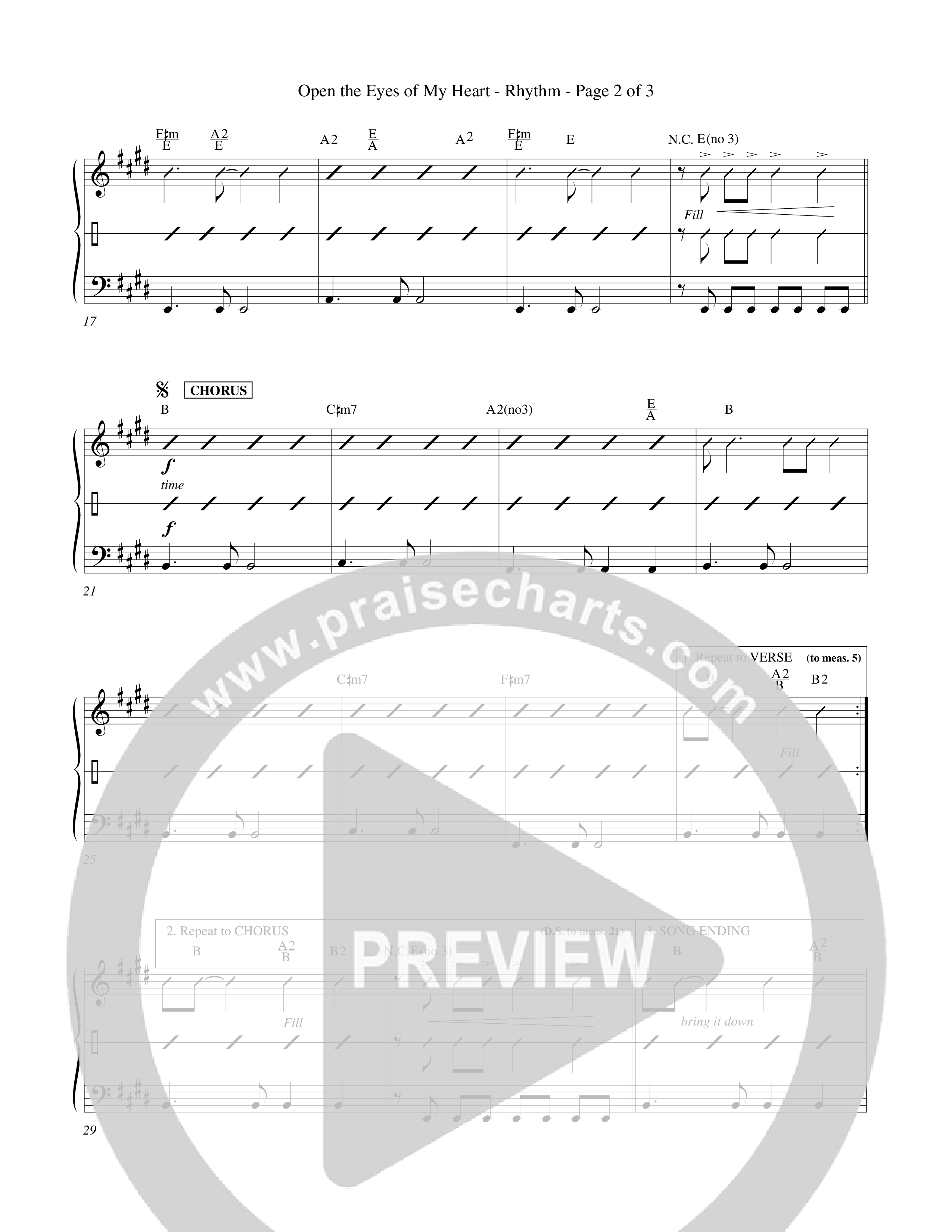 Open The Eyes Of My Heart (Choral Anthem SATB) Rhythm Chart (Word Music Choral / Orch. Billy Payne)
