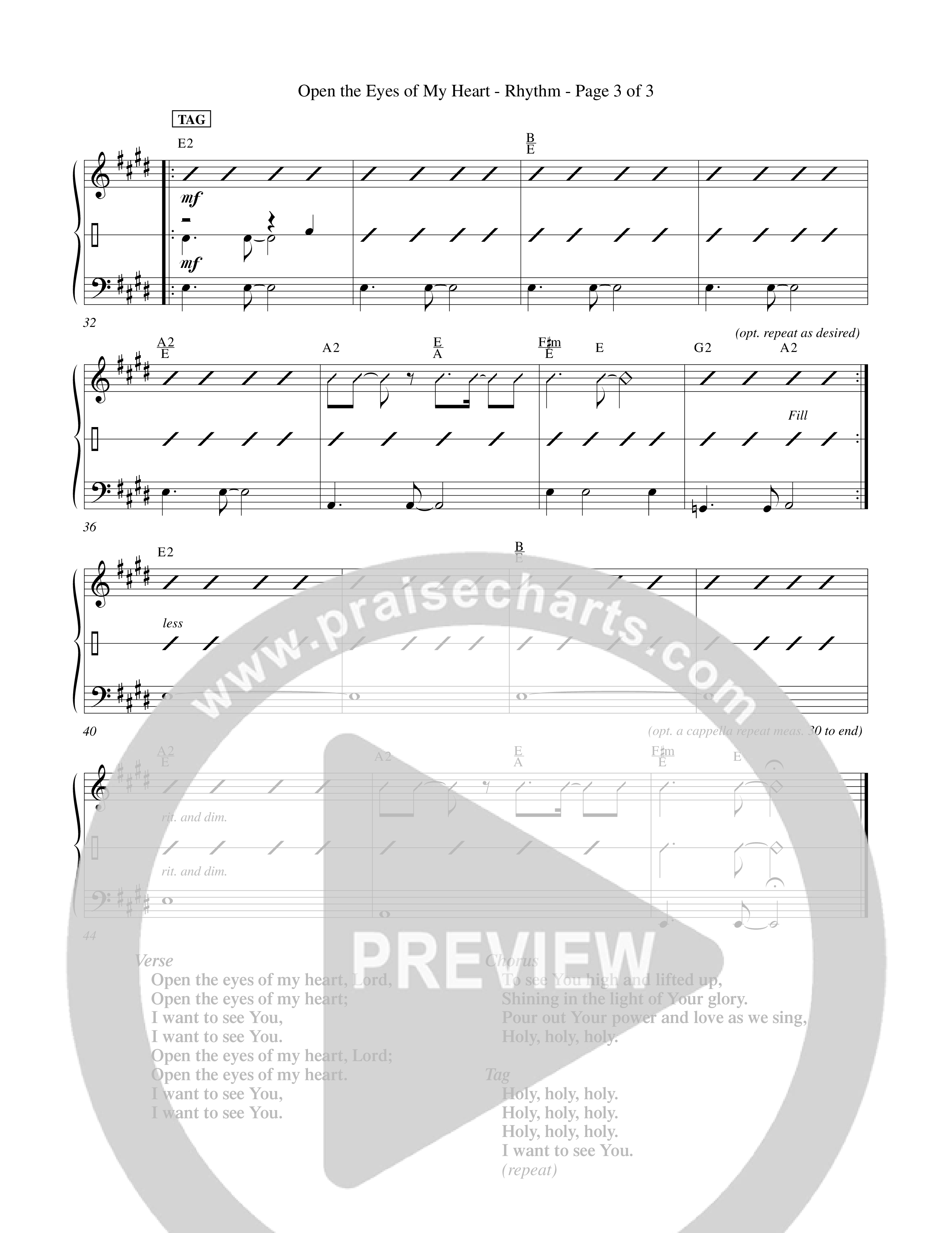 Open The Eyes Of My Heart (Choral Anthem SATB) Rhythm Chart (Word Music Choral / Orch. Billy Payne)