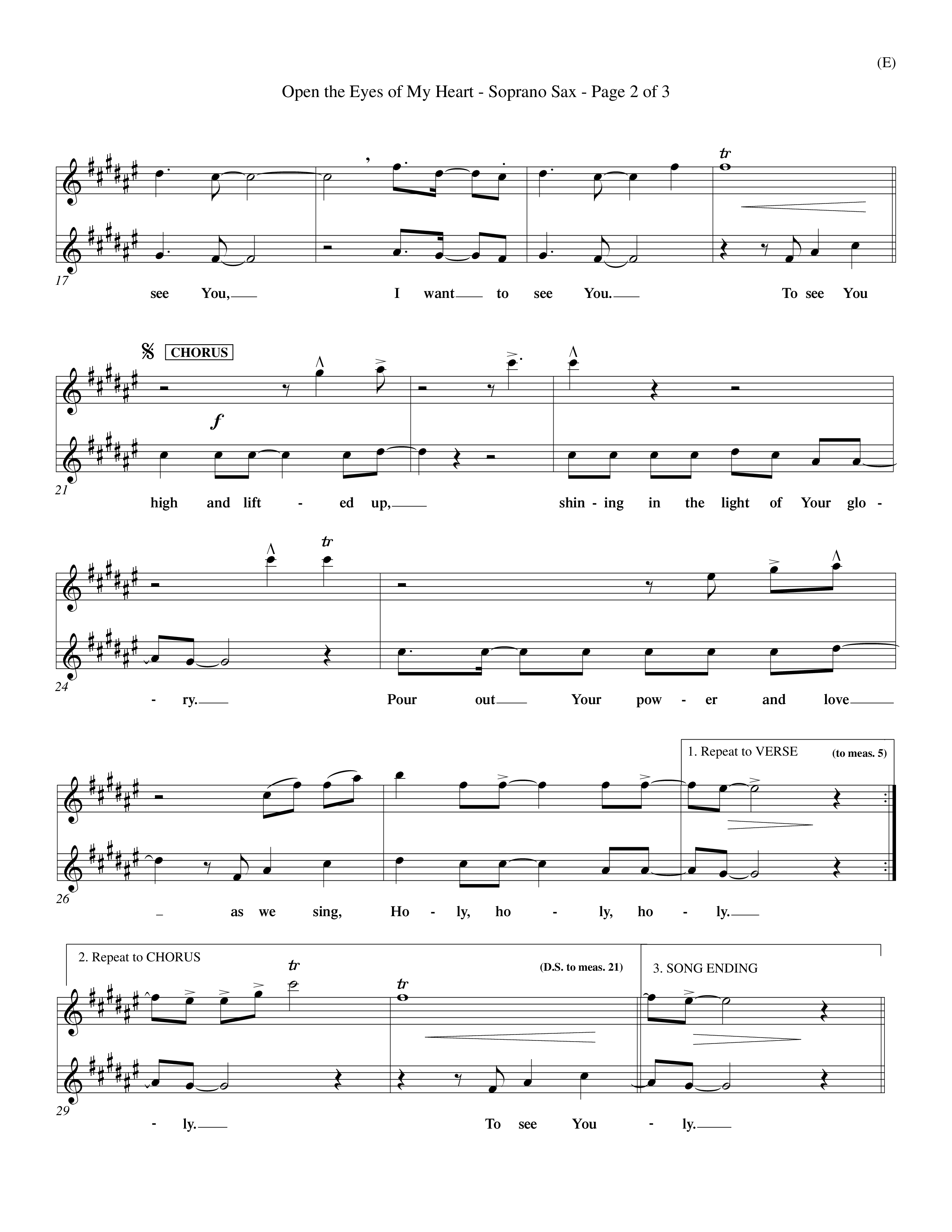 Open The Eyes Of My Heart (Choral Anthem SATB) Saxophone (Word Music Choral / Orch. Billy Payne)