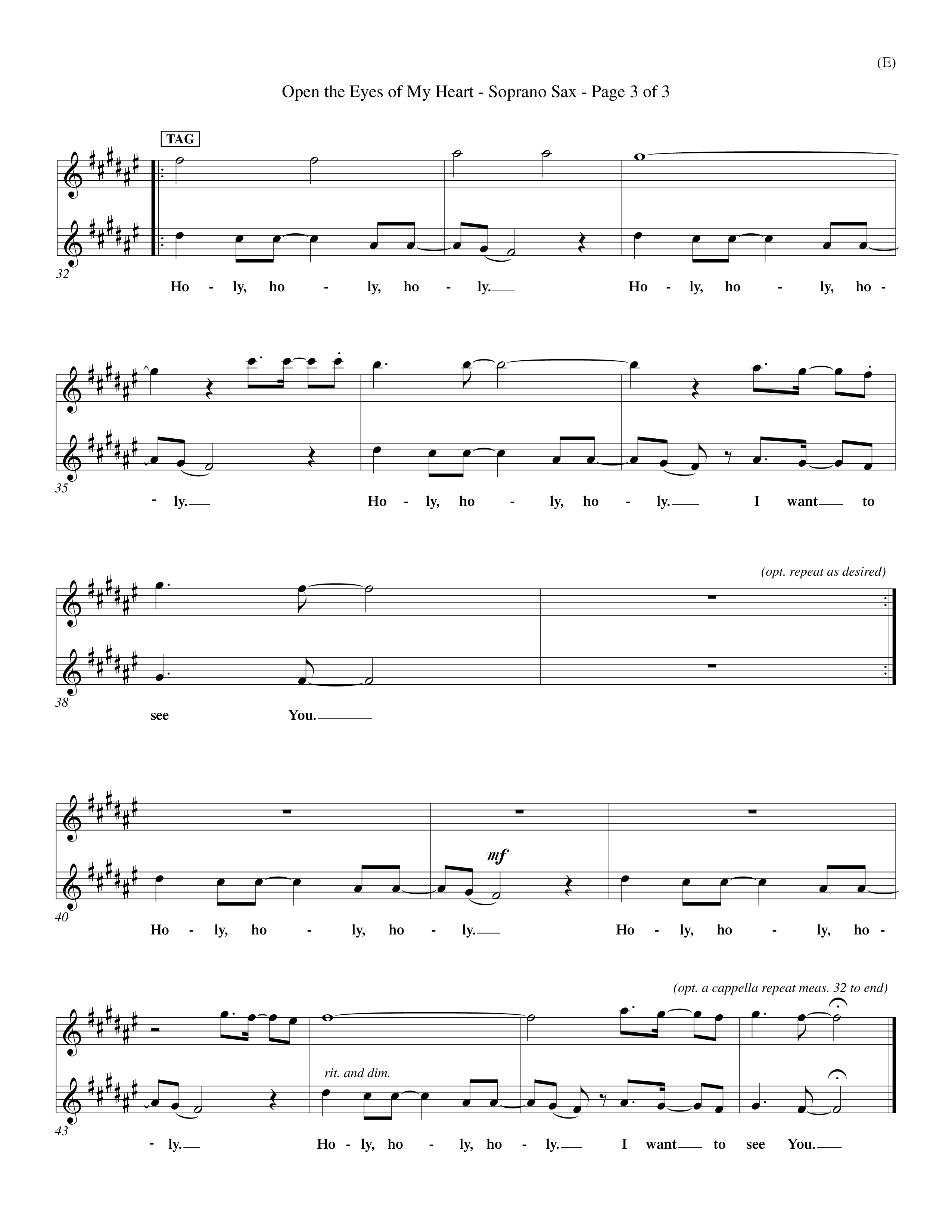 Open The Eyes Of My Heart (Choral Anthem SATB) Saxophone (Word Music Choral / Orch. Billy Payne)