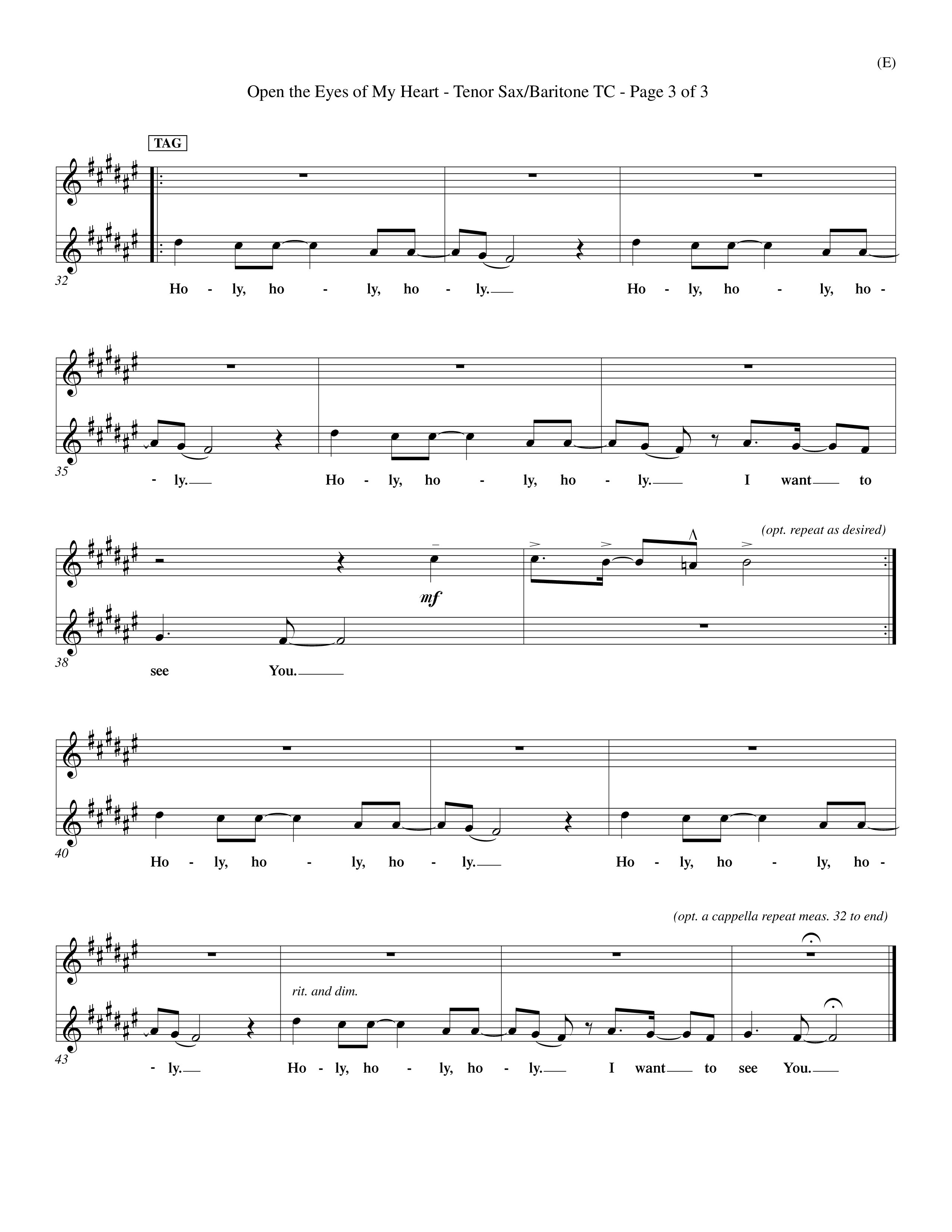 Open The Eyes Of My Heart (Choral Anthem SATB) Tenor Sax/Baritone T.C. (Word Music Choral / Orch. Billy Payne)