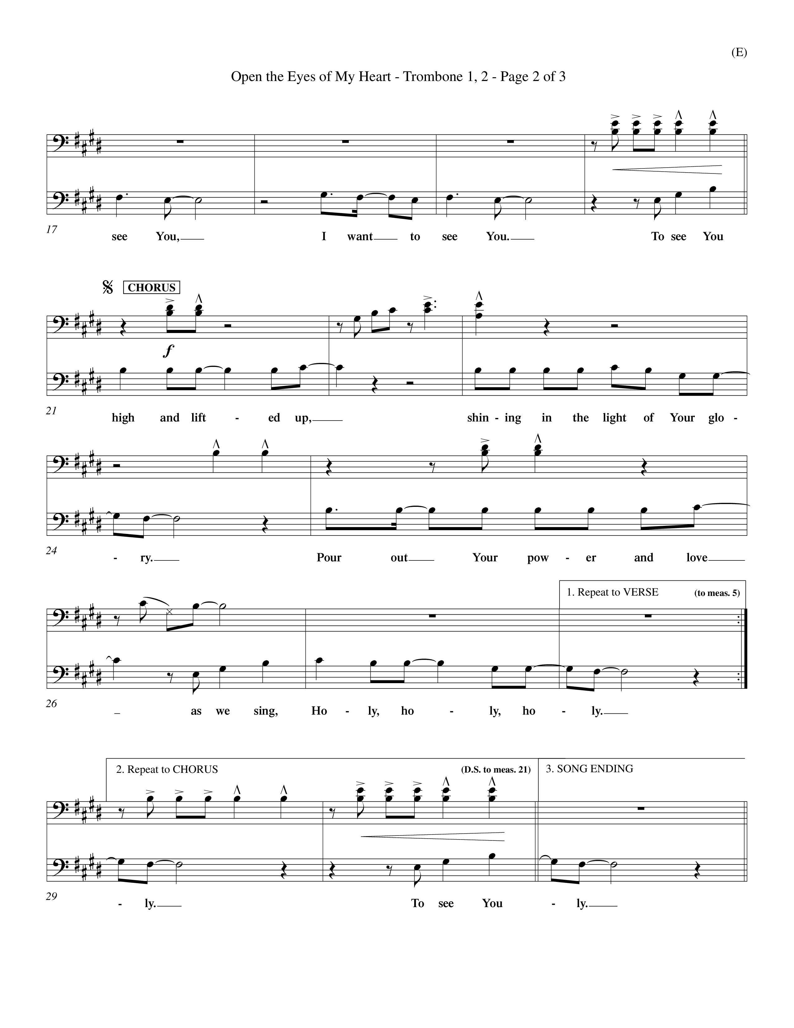 Open The Eyes Of My Heart (Choral Anthem SATB) Trombone 1/2 (Word Music Choral / Orch. Billy Payne)
