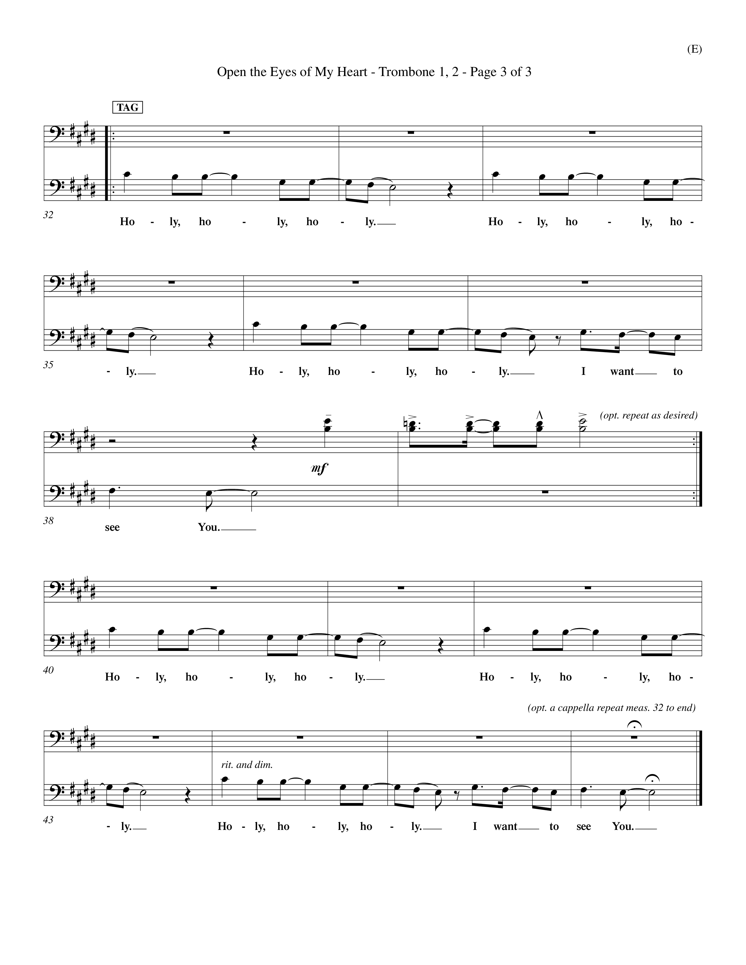 Open The Eyes Of My Heart (Choral Anthem SATB) Trombone 1/2 (Word Music Choral / Orch. Billy Payne)