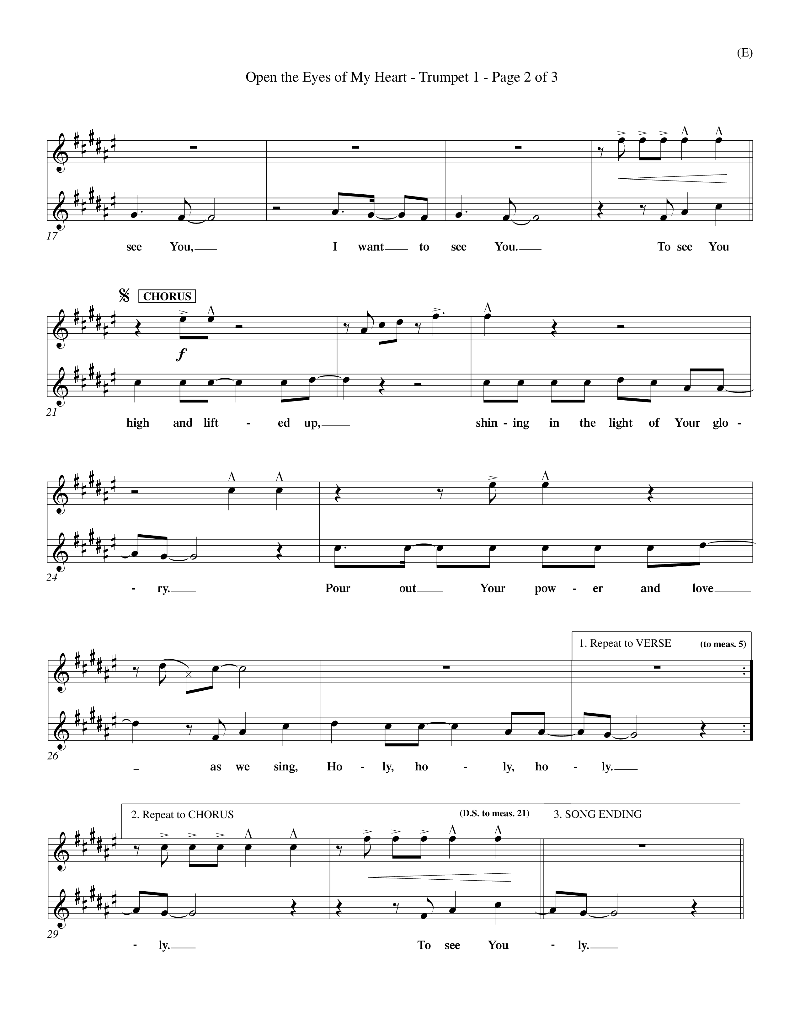 Open The Eyes Of My Heart (Choral Anthem SATB) Trumpet 1 (Word Music Choral / Orch. Billy Payne)