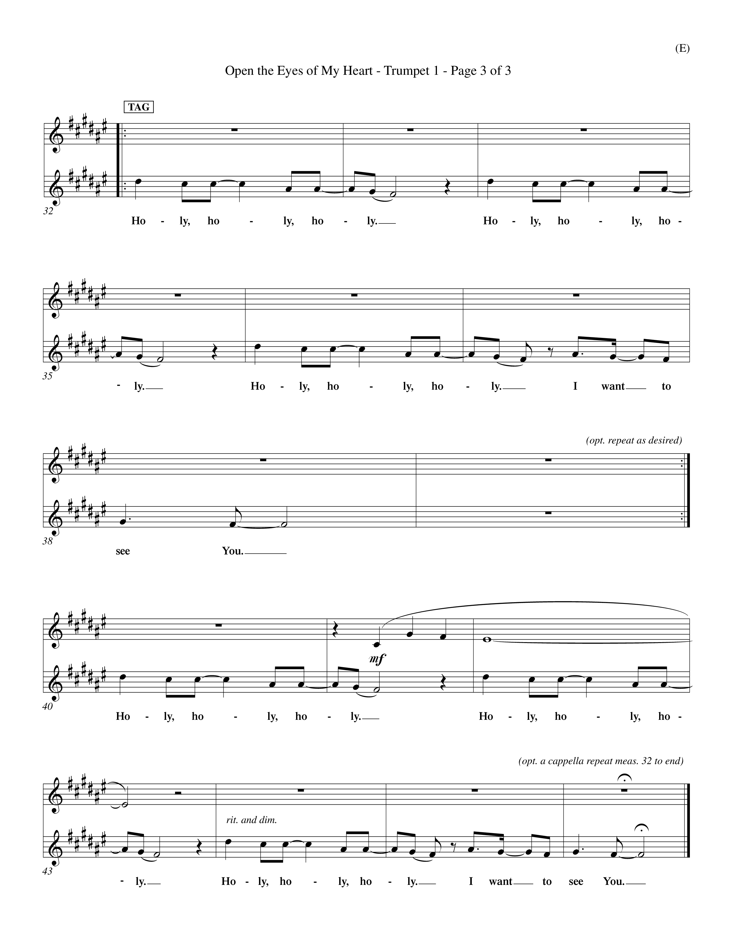 Open The Eyes Of My Heart (Choral Anthem SATB) Trumpet 1 (Word Music Choral / Orch. Billy Payne)