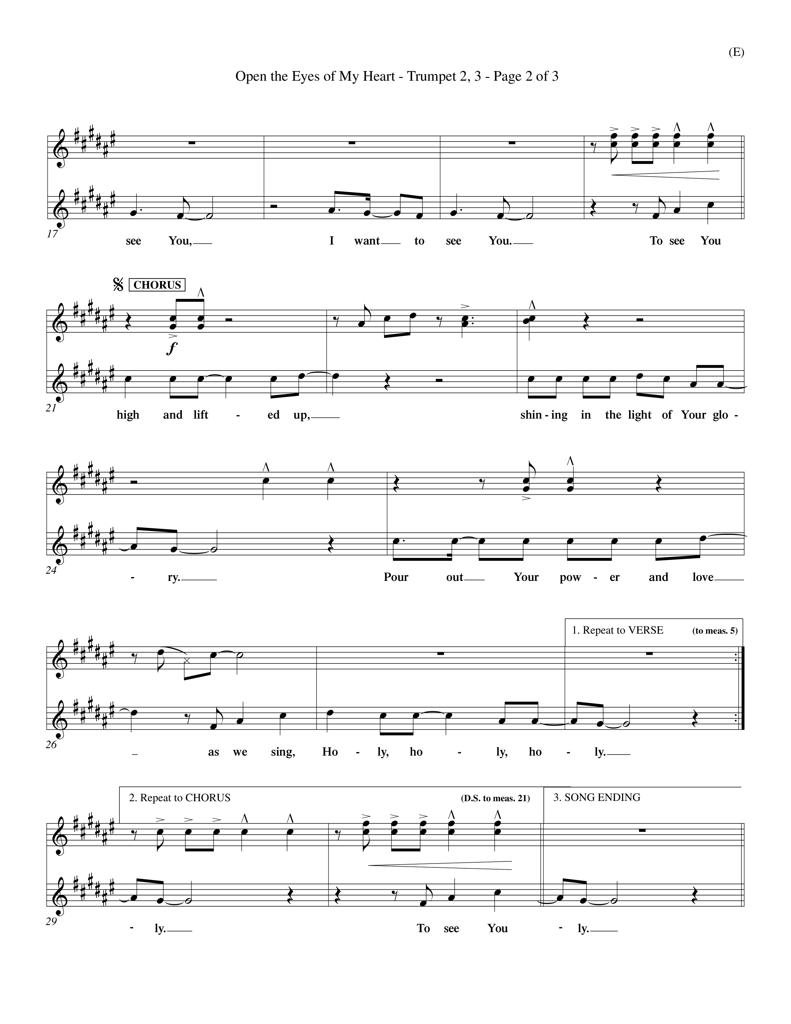 Open The Eyes Of My Heart (Choral Anthem SATB) Trumpet 2/3 (Word Music Choral / Orch. Billy Payne)