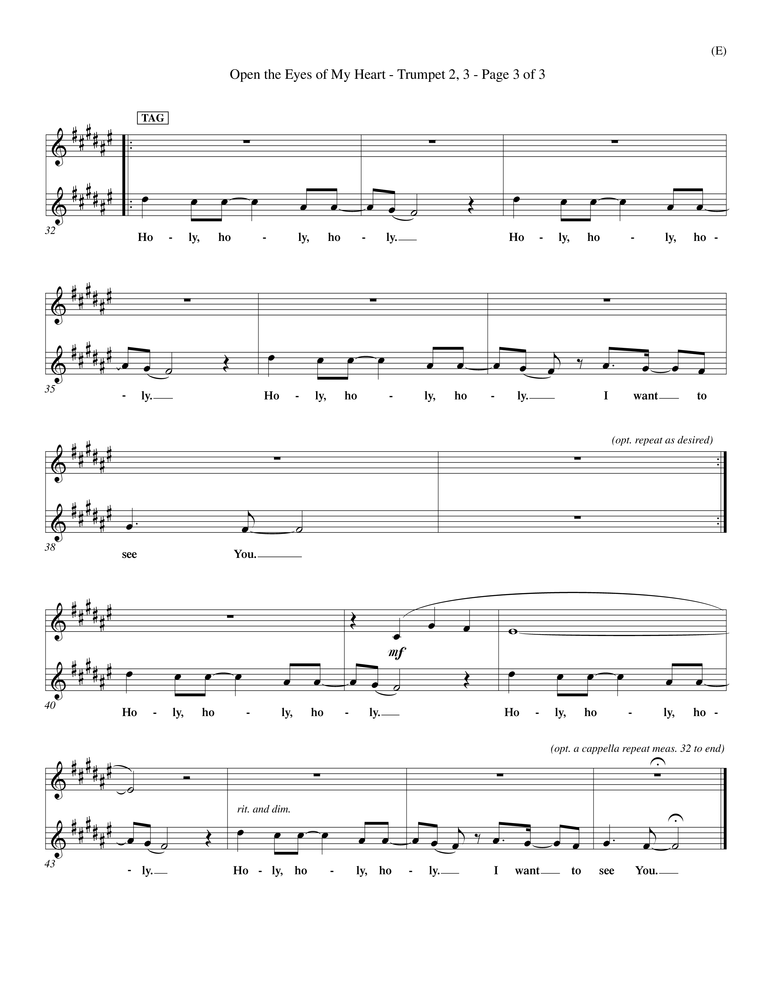 Open The Eyes Of My Heart (Choral Anthem SATB) Trumpet 2/3 (Word Music Choral / Orch. Billy Payne)