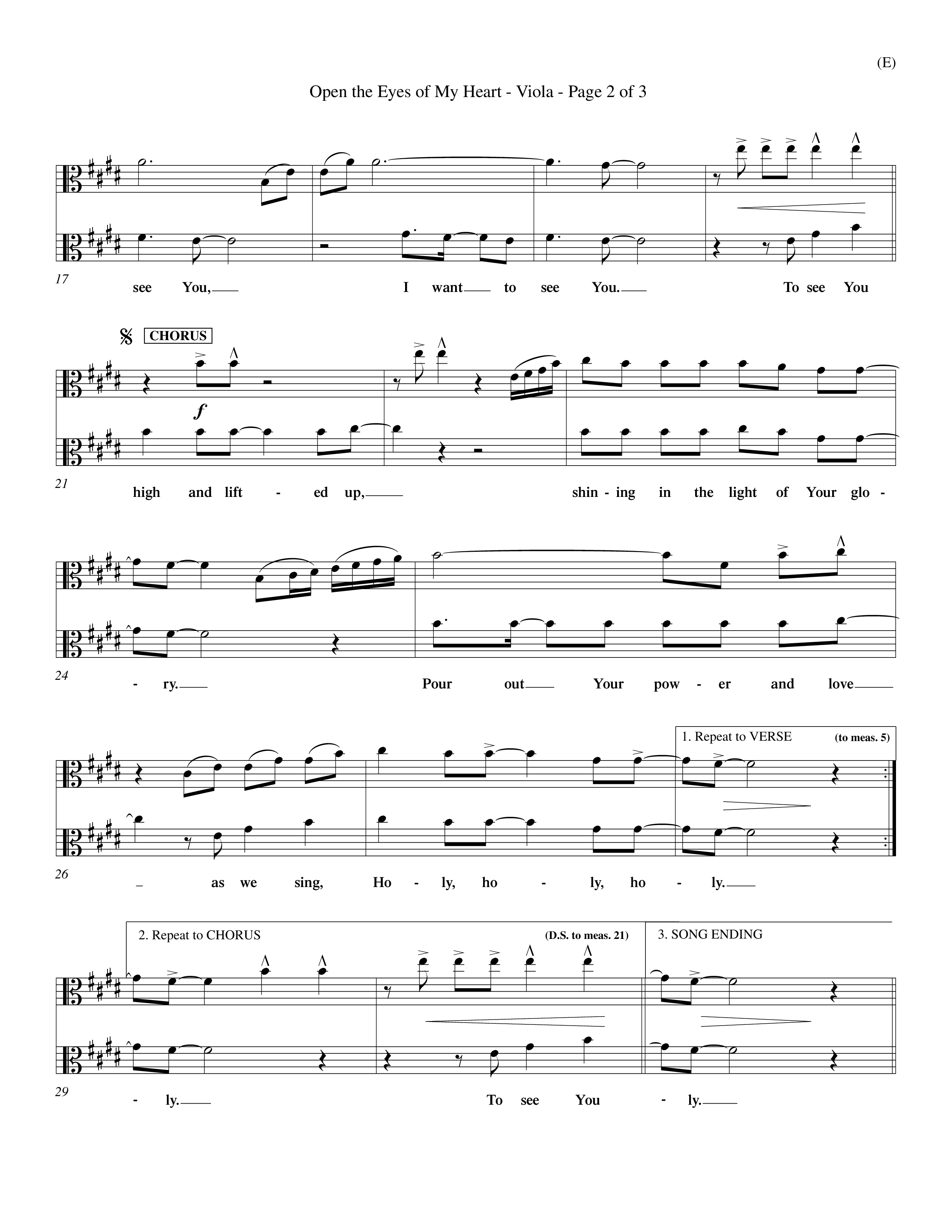 Open The Eyes Of My Heart (Choral Anthem SATB) Viola (Word Music Choral / Orch. Billy Payne)