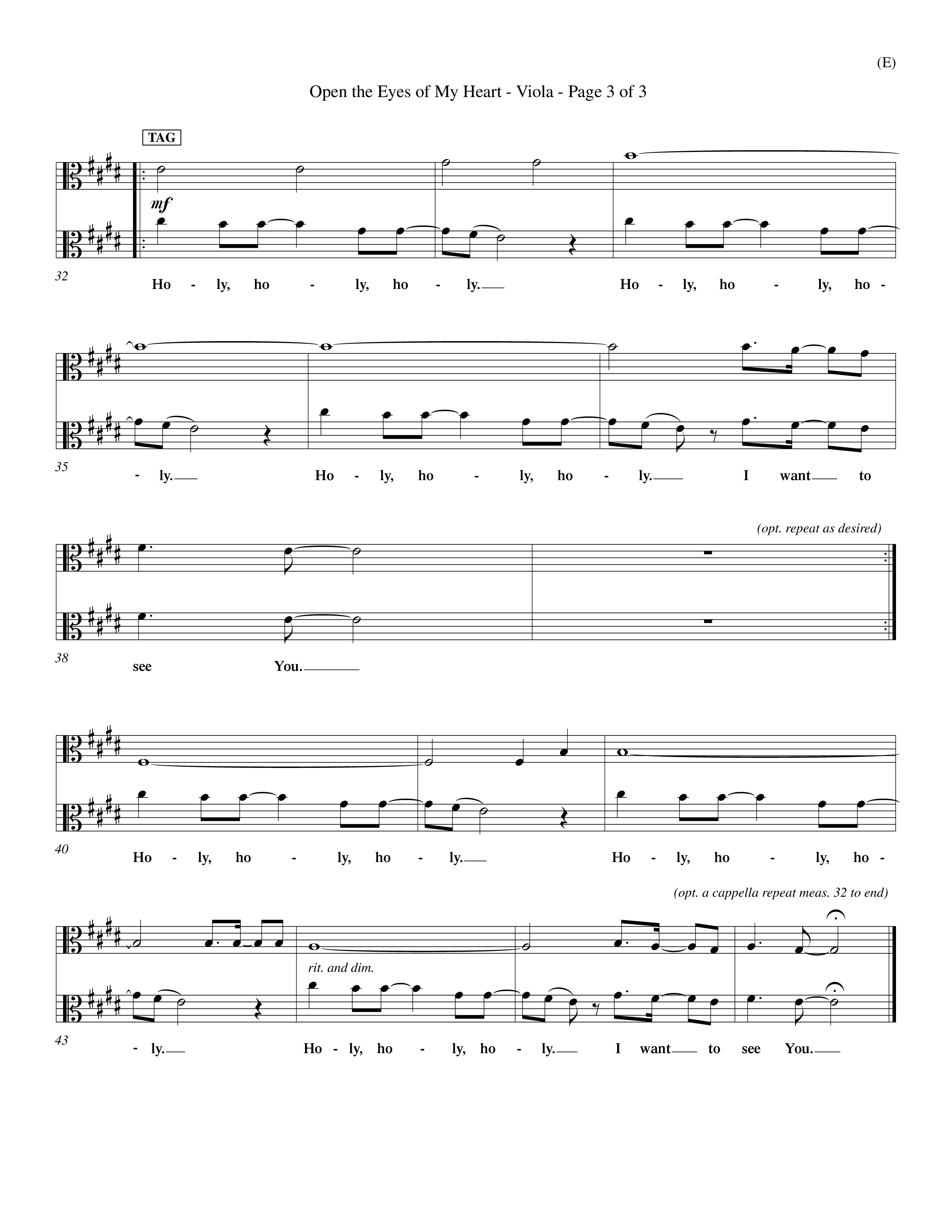 Open The Eyes Of My Heart (Choral Anthem SATB) Viola (Word Music Choral / Orch. Billy Payne)
