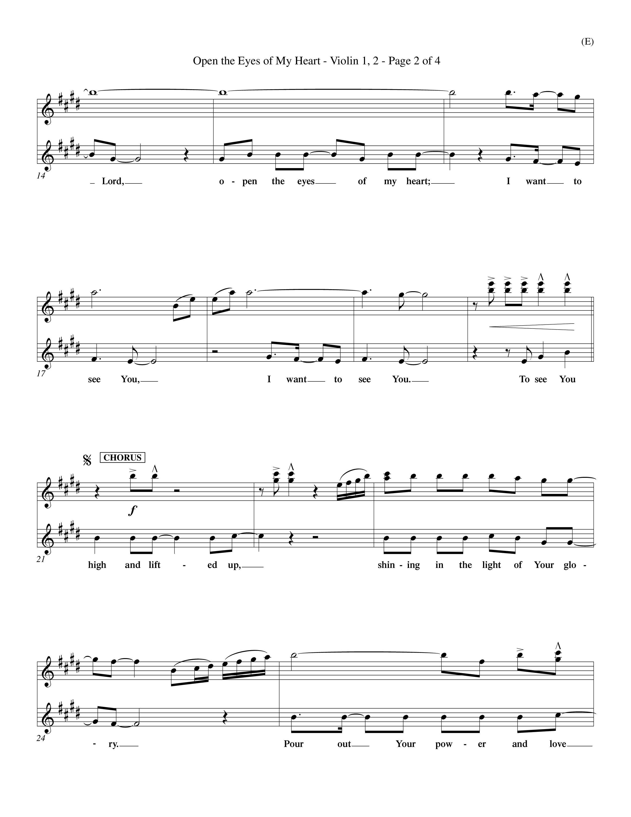 Open The Eyes Of My Heart (Choral Anthem SATB) Violin 1/2 (Word Music Choral / Orch. Billy Payne)