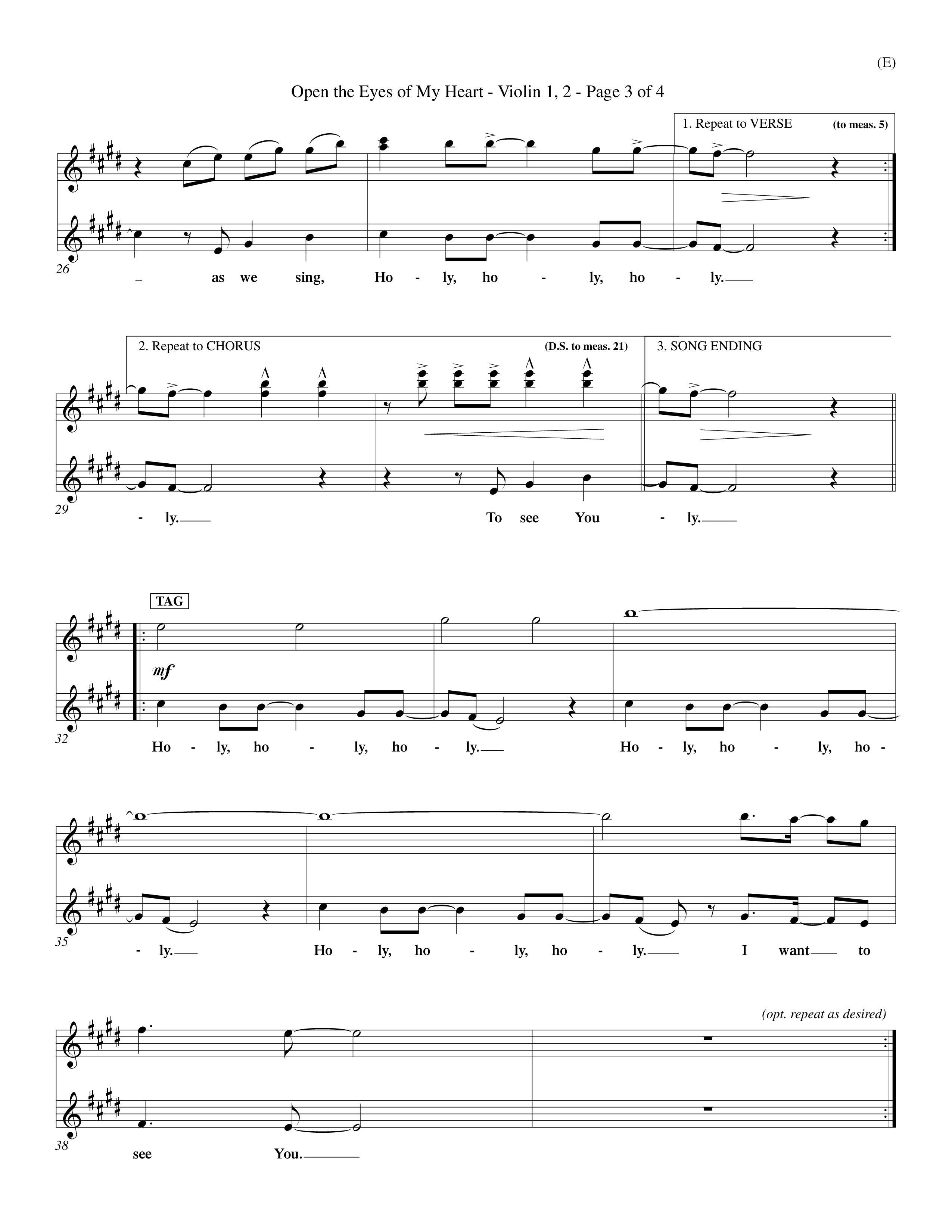 Open The Eyes Of My Heart (Choral Anthem SATB) Violin 1/2 (Word Music Choral / Orch. Billy Payne)