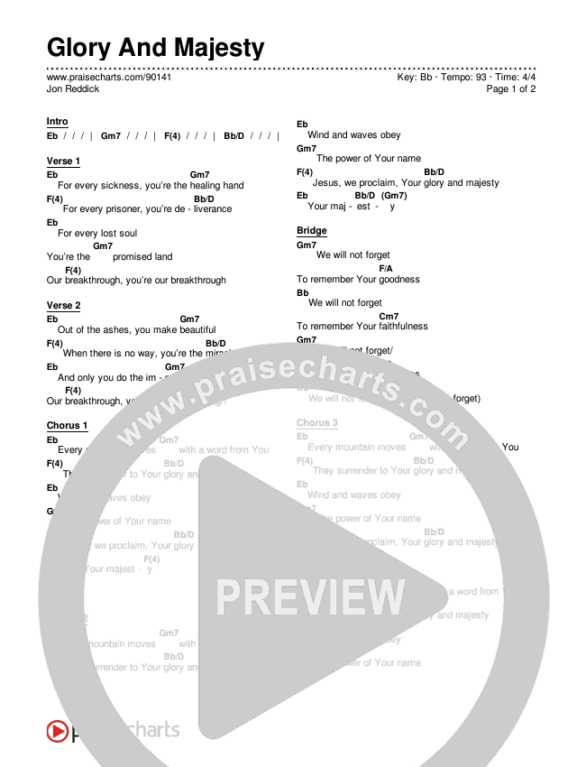Glory And Majesty Chords & Lyrics (Jon Reddick)