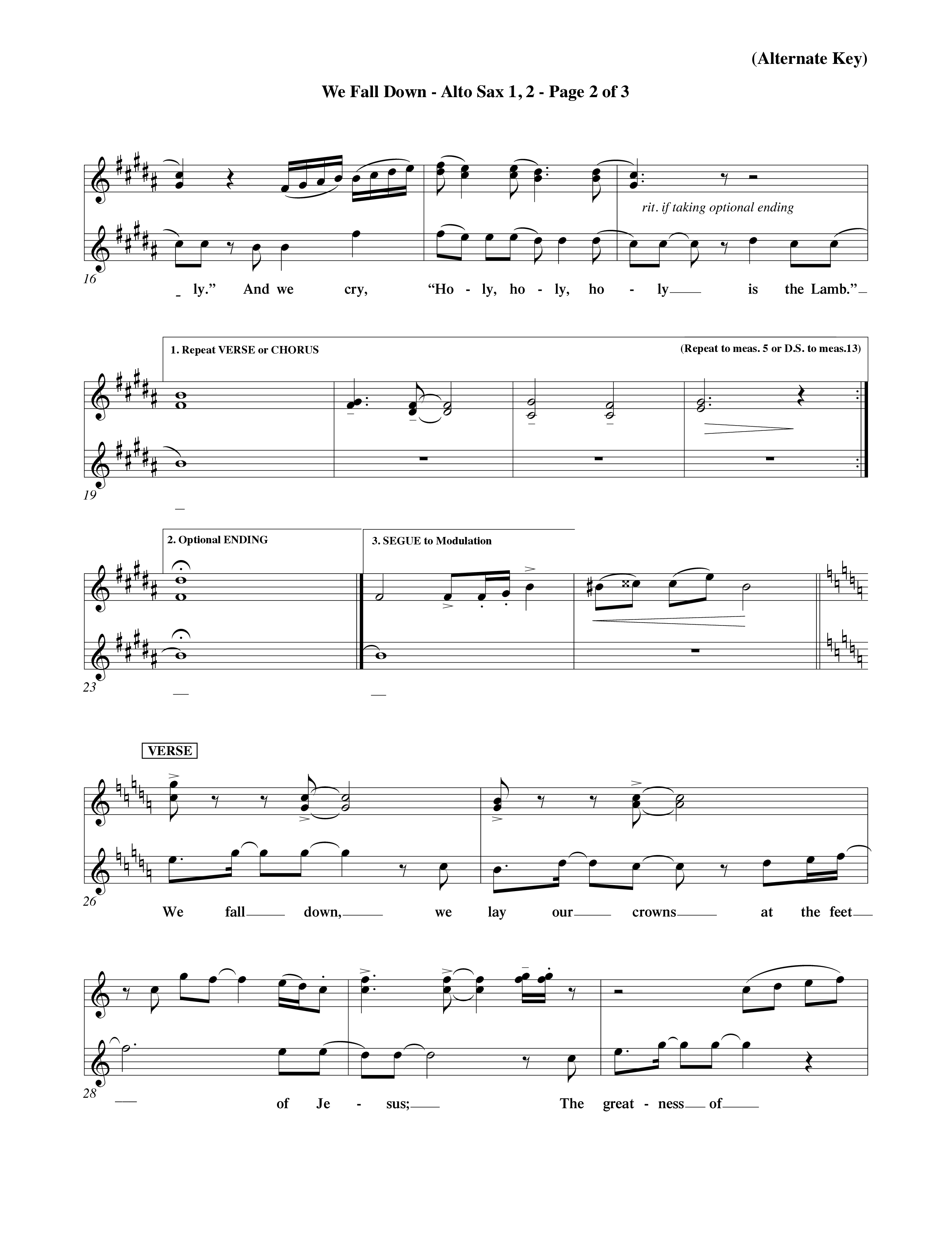 We Fall Down (Choral Anthem SATB) Alto Sax 1/2 (Word Music Choral / Orch. Keith Wilbanks / Orch. Keith Christopher)