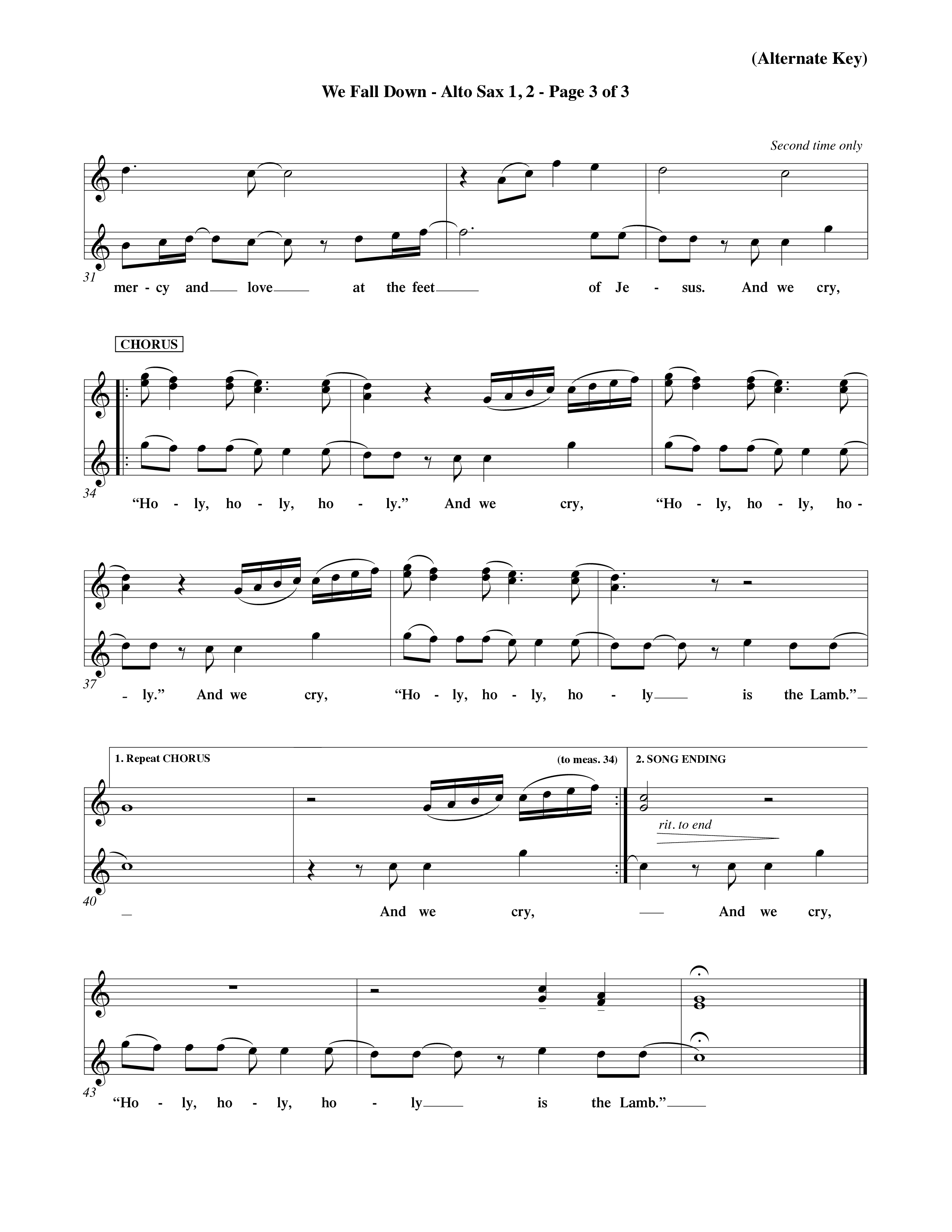 We Fall Down (Choral Anthem SATB) Alto Sax 1/2 (Word Music Choral / Orch. Keith Wilbanks / Orch. Keith Christopher)