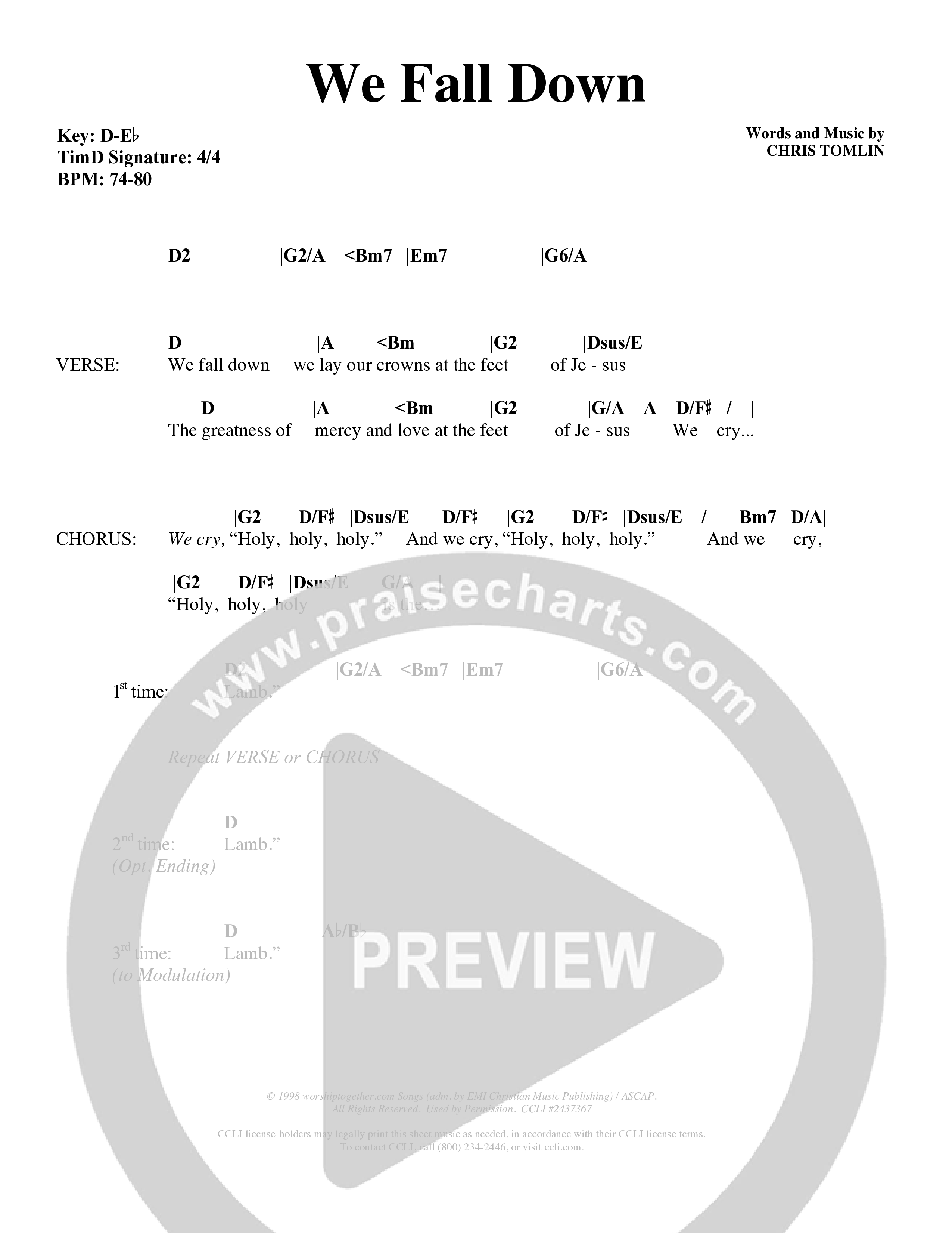 We Fall Down (Choral Anthem SATB) Chords & Lyrics (Word Music Choral / Orch. Keith Wilbanks / Orch. Keith Christopher)