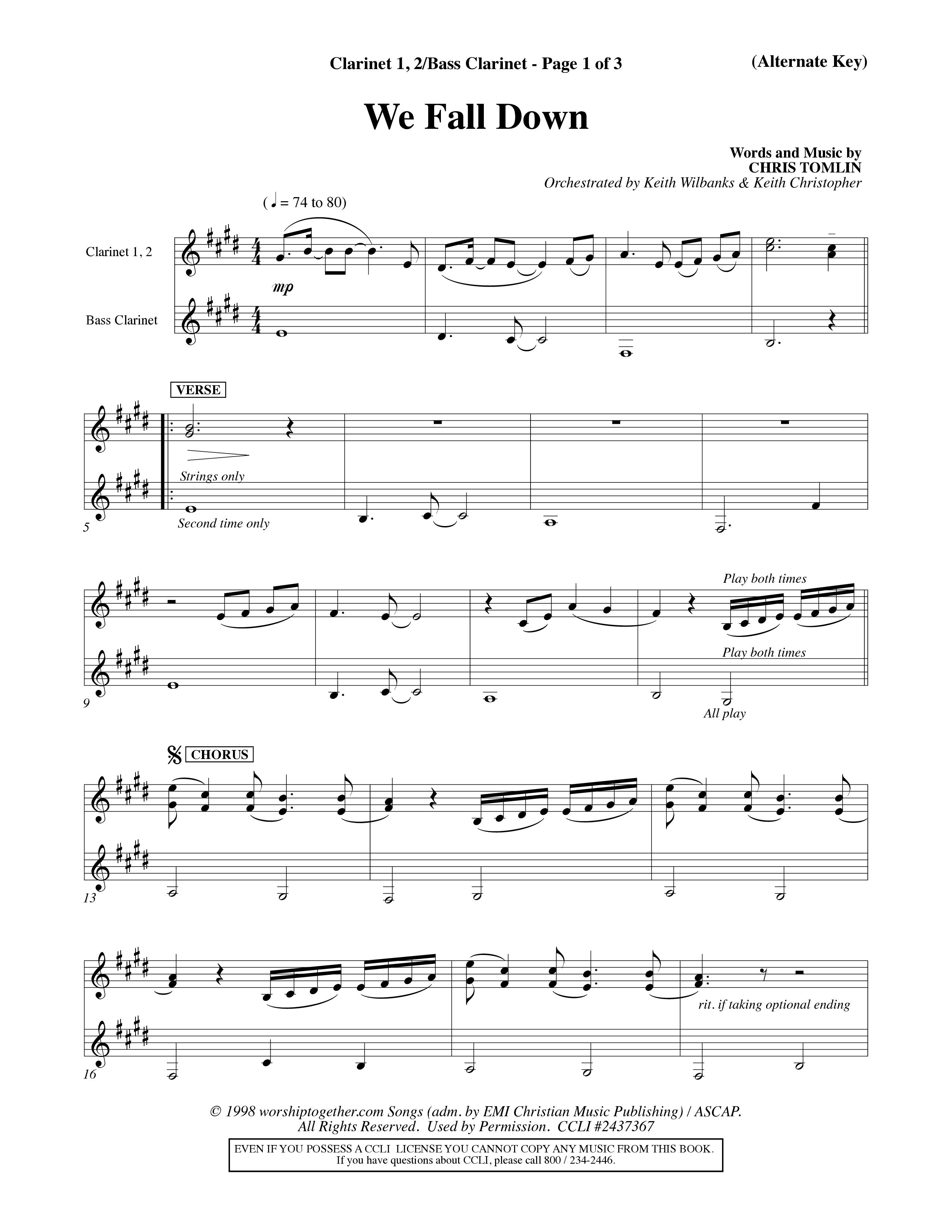 We Fall Down (Choral Anthem SATB) Clarinet 1/2, Bass Clarinet (Word Music Choral / Orch. Keith Wilbanks / Orch. Keith Christopher)