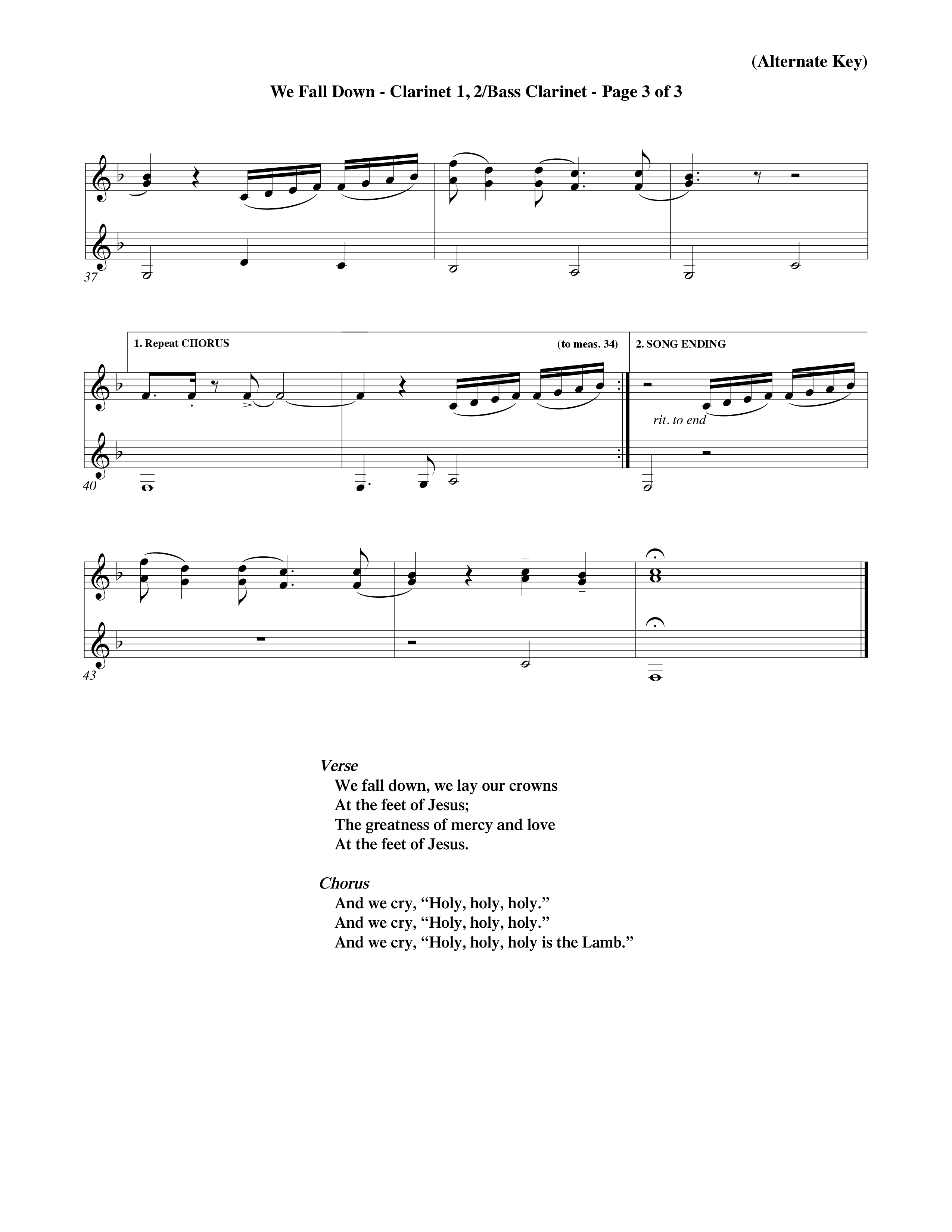 We Fall Down (Choral Anthem SATB) Clarinet 1/2, Bass Clarinet (Word Music Choral / Orch. Keith Wilbanks / Orch. Keith Christopher)