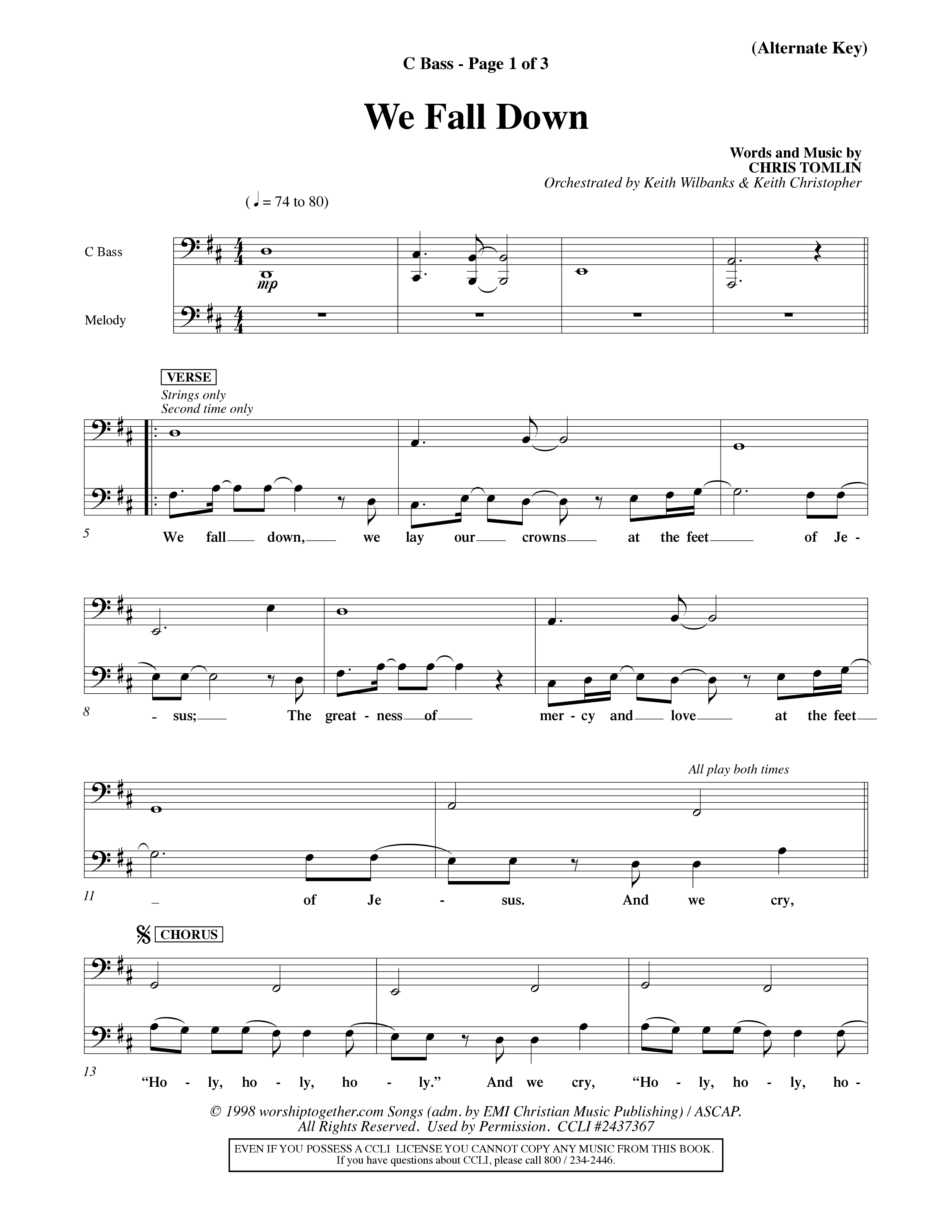 We Fall Down (Choral Anthem SATB) Contrabass (Word Music Choral / Orch. Keith Wilbanks / Orch. Keith Christopher)