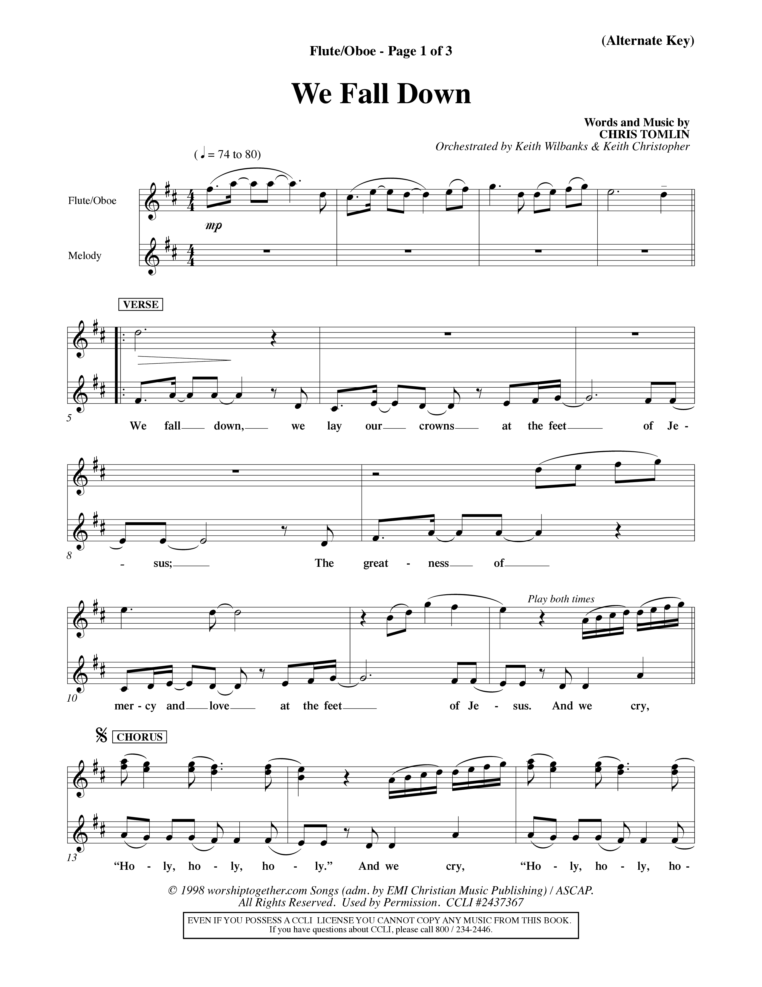 We Fall Down (Choral Anthem SATB) Flute/Oboe (Word Music Choral / Orch. Keith Wilbanks / Orch. Keith Christopher)