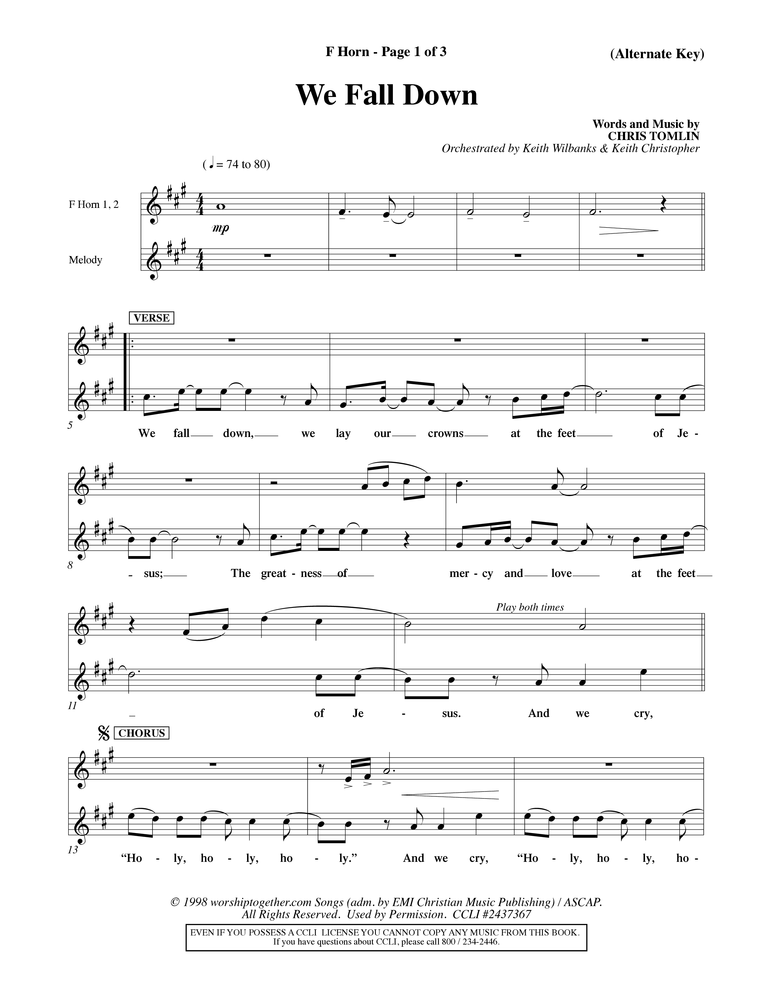 We Fall Down (Choral Anthem SATB) French Horn (Word Music Choral / Orch. Keith Wilbanks / Orch. Keith Christopher)