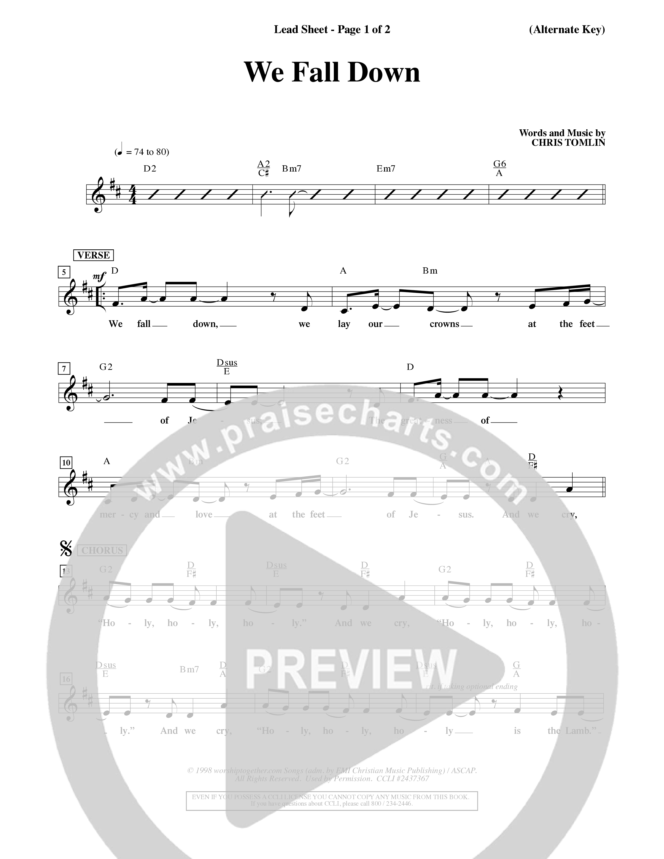 We Fall Down (Choral Anthem SATB) Lead Sheet (Word Music Choral / Orch. Keith Wilbanks / Orch. Keith Christopher)