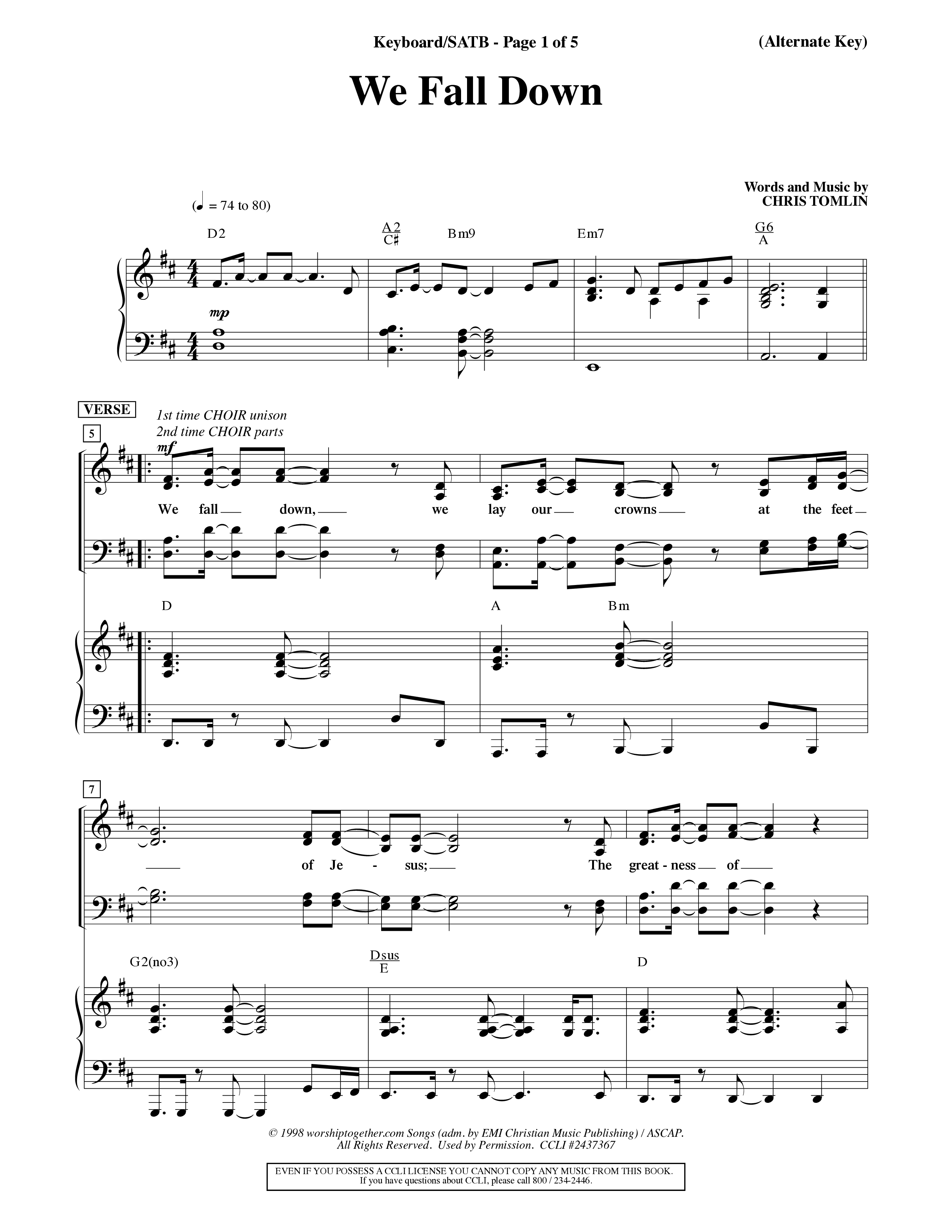 We Fall Down (Choral Anthem SATB) Keyboard/Vocal (SATB) (Word Music Choral / Orch. Keith Wilbanks / Orch. Keith Christopher)