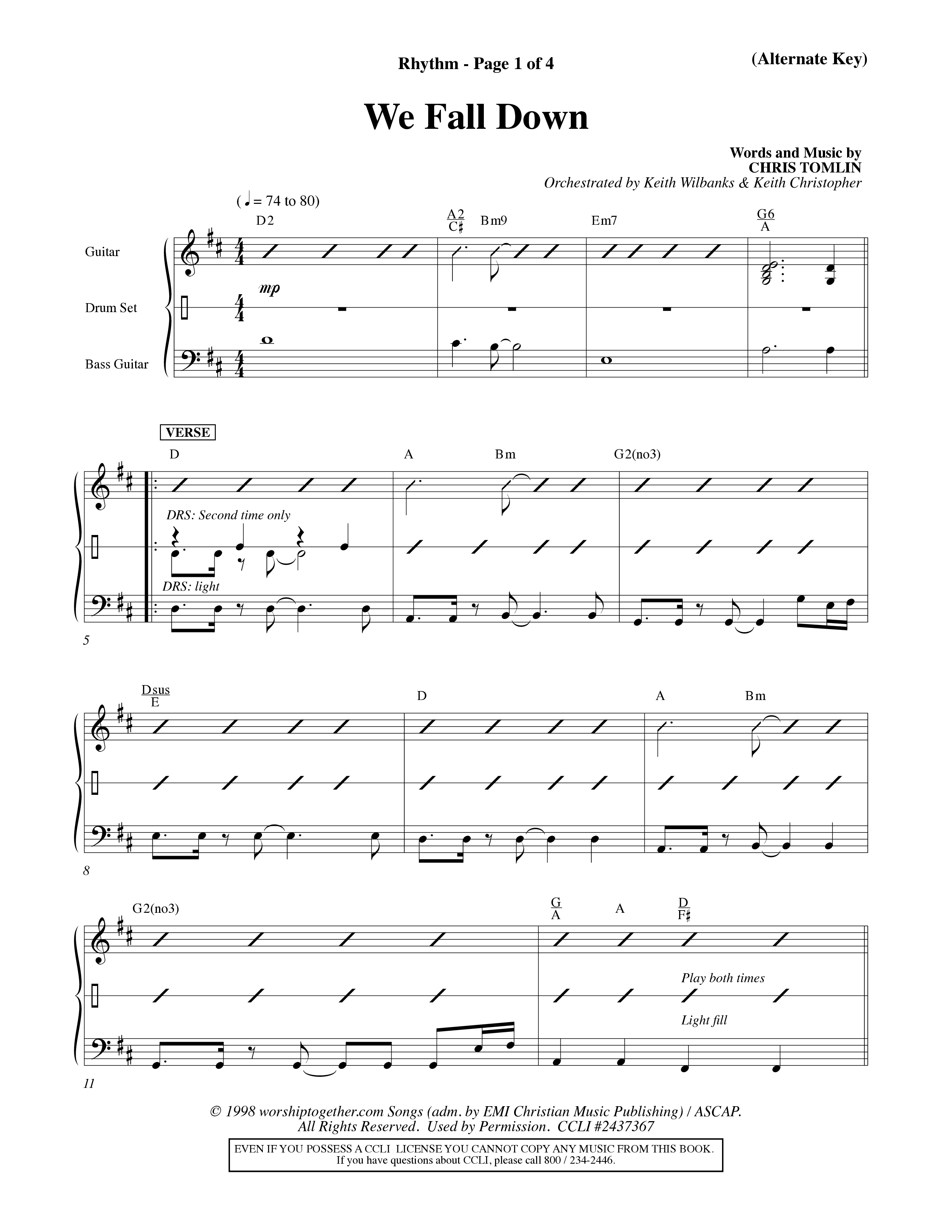 We Fall Down (Choral Anthem SATB) Rhythm Pack (Word Music Choral / Orch. Keith Wilbanks / Orch. Keith Christopher)