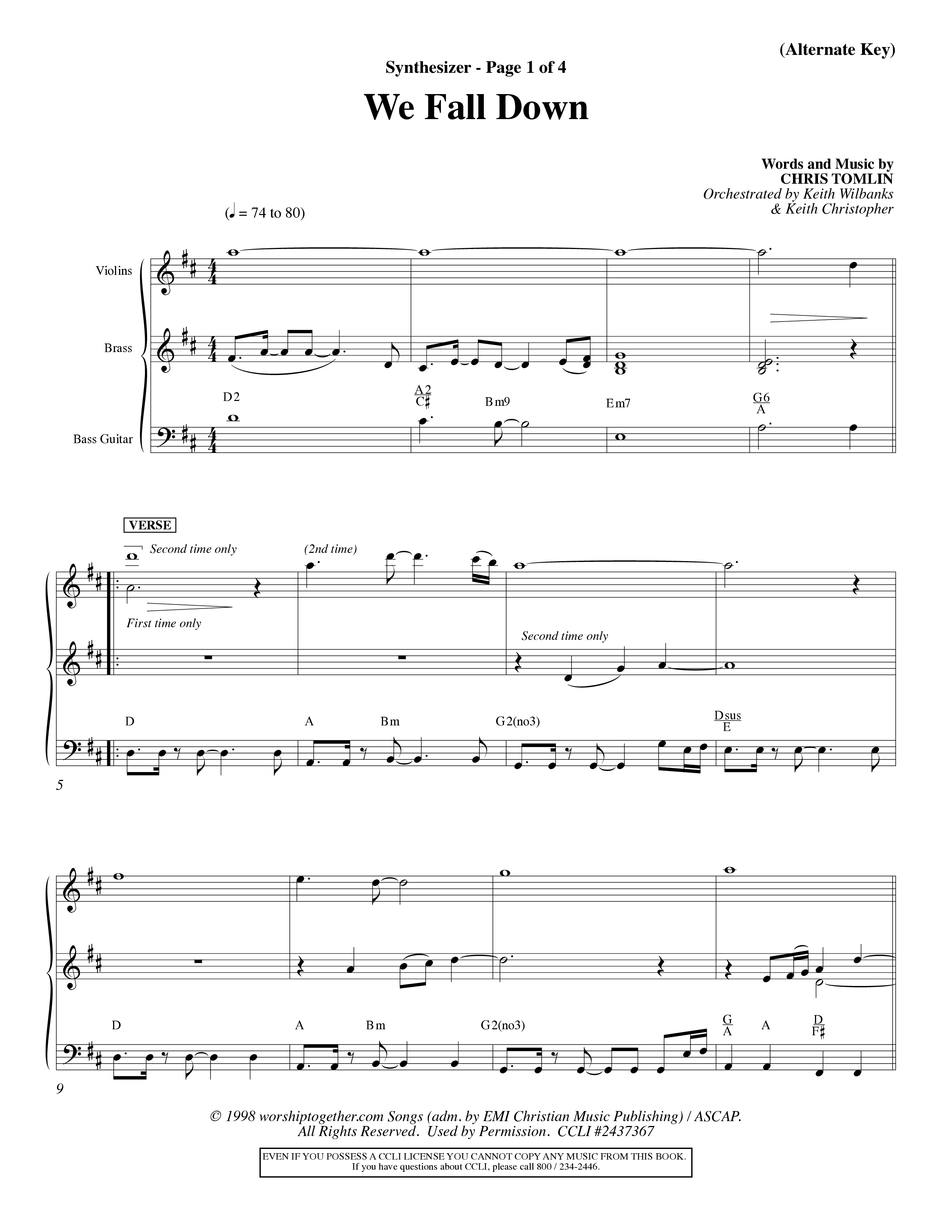 We Fall Down (Choral Anthem SATB) Synth (Word Music Choral / Orch. Keith Wilbanks / Orch. Keith Christopher)