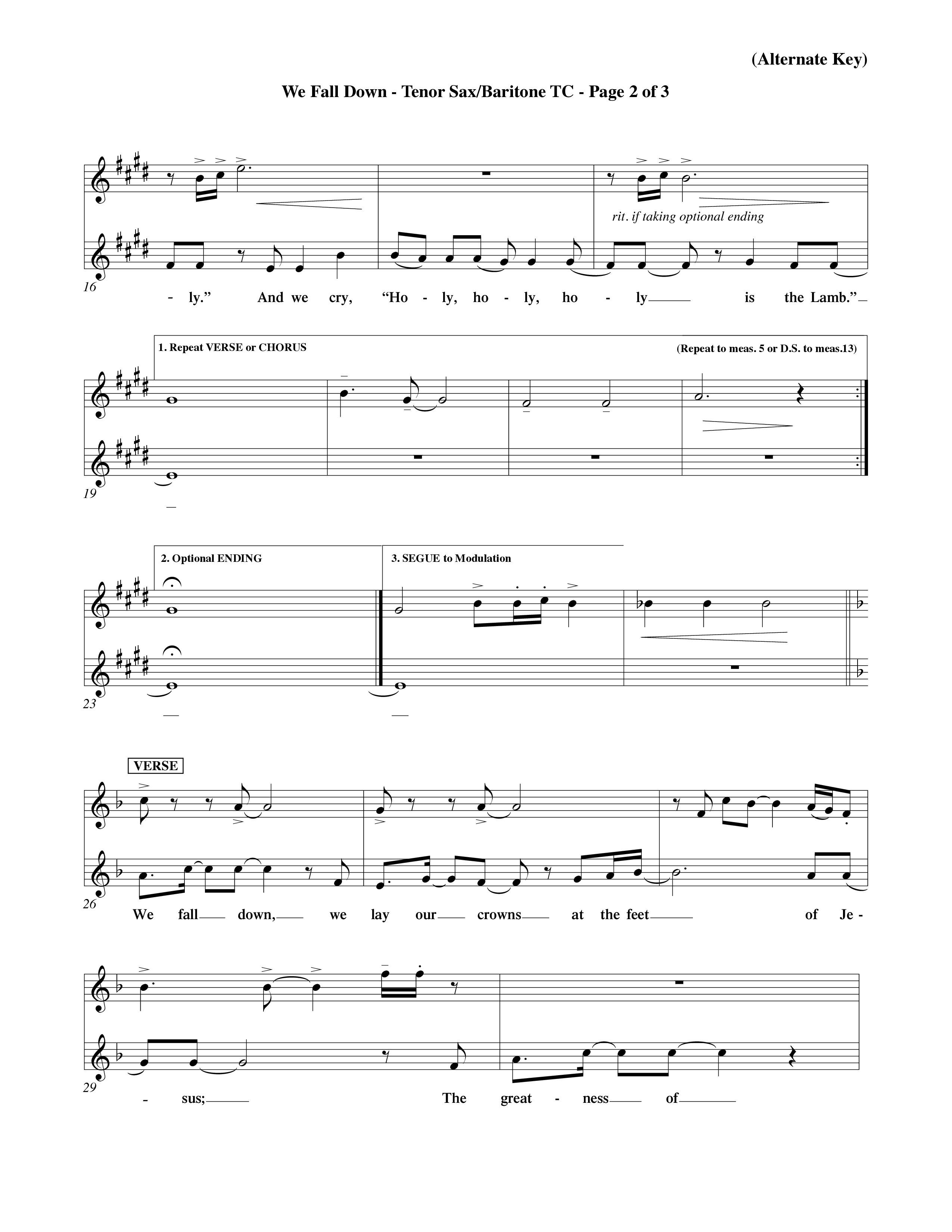 We Fall Down (Choral Anthem SATB) Tenor Sax/Baritone T.C. (Word Music Choral / Orch. Keith Wilbanks / Orch. Keith Christopher)