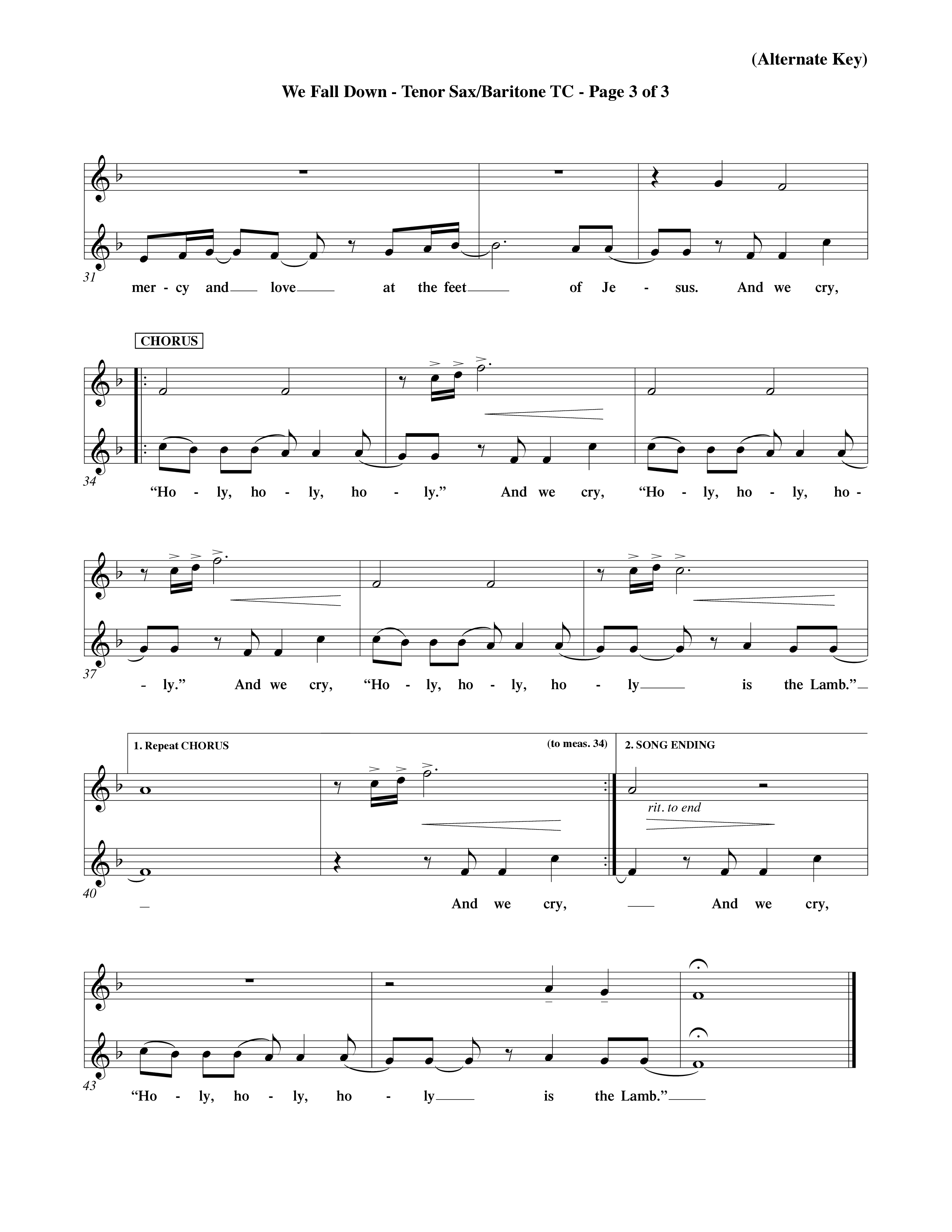 We Fall Down (Choral Anthem SATB) Tenor Sax/Baritone T.C. (Word Music Choral / Orch. Keith Wilbanks / Orch. Keith Christopher)