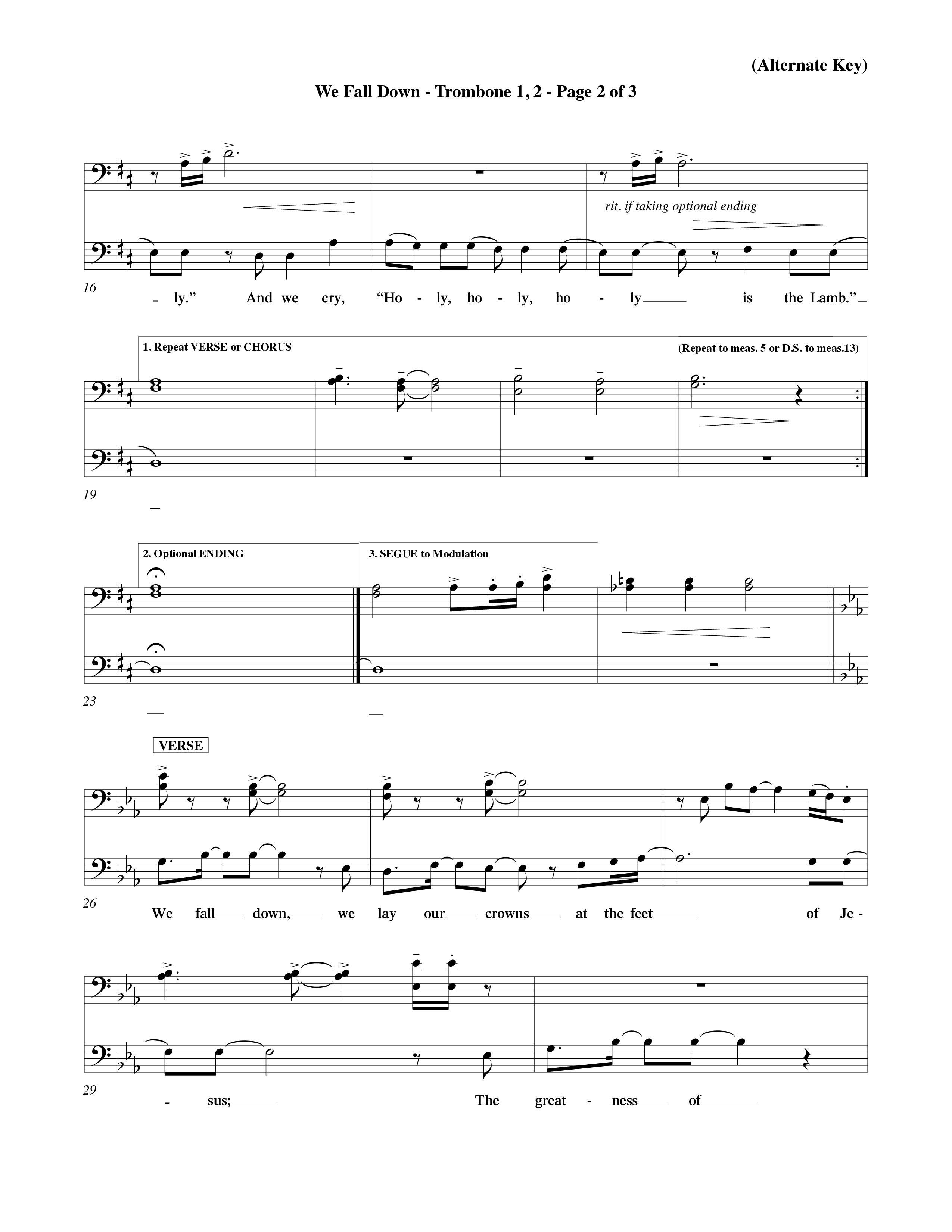 We Fall Down (Choral Anthem SATB) Trombone 1/2 (Word Music Choral / Orch. Keith Wilbanks / Orch. Keith Christopher)