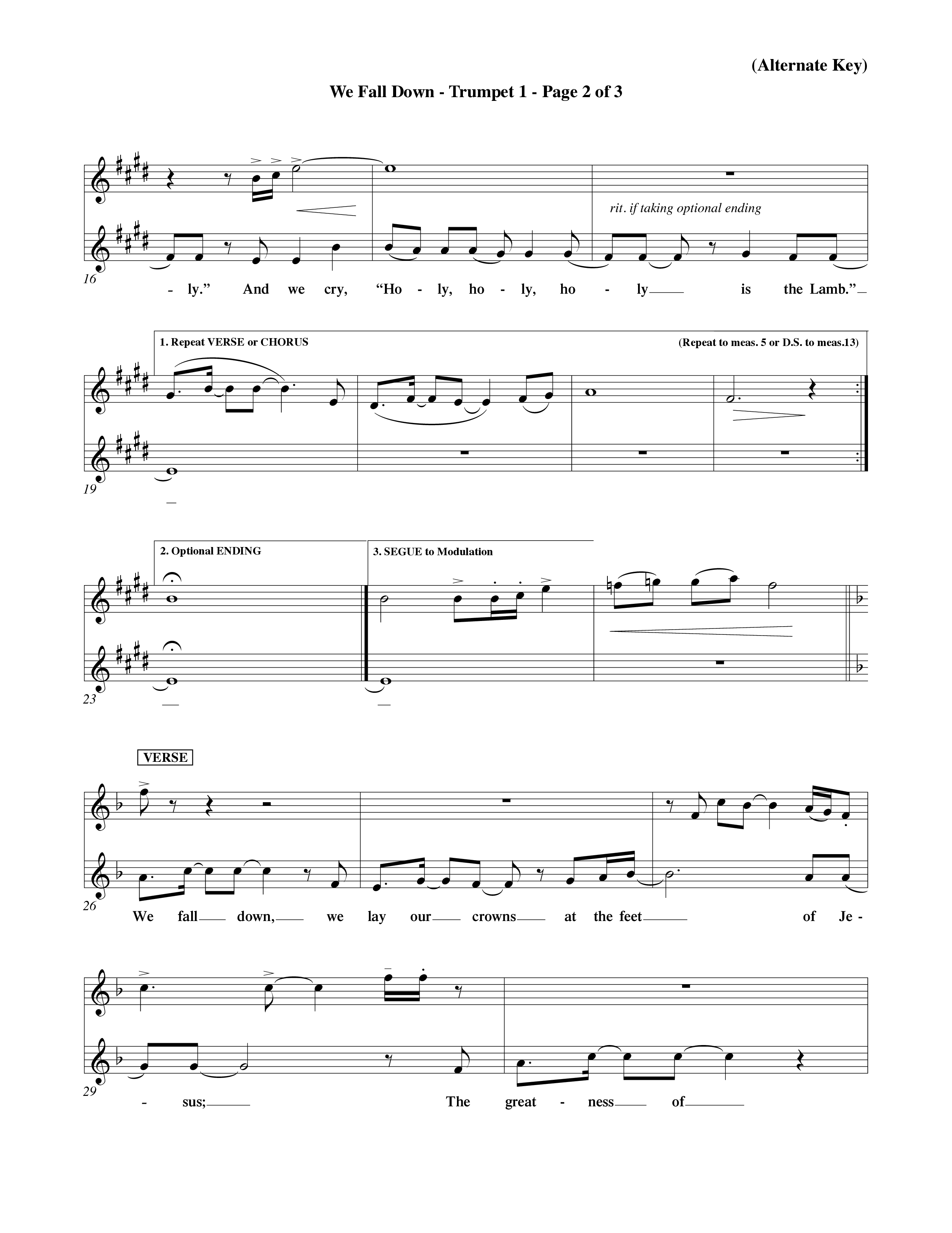 We Fall Down (Choral Anthem SATB) Trumpet 1 (Word Music Choral / Orch. Keith Wilbanks / Orch. Keith Christopher)