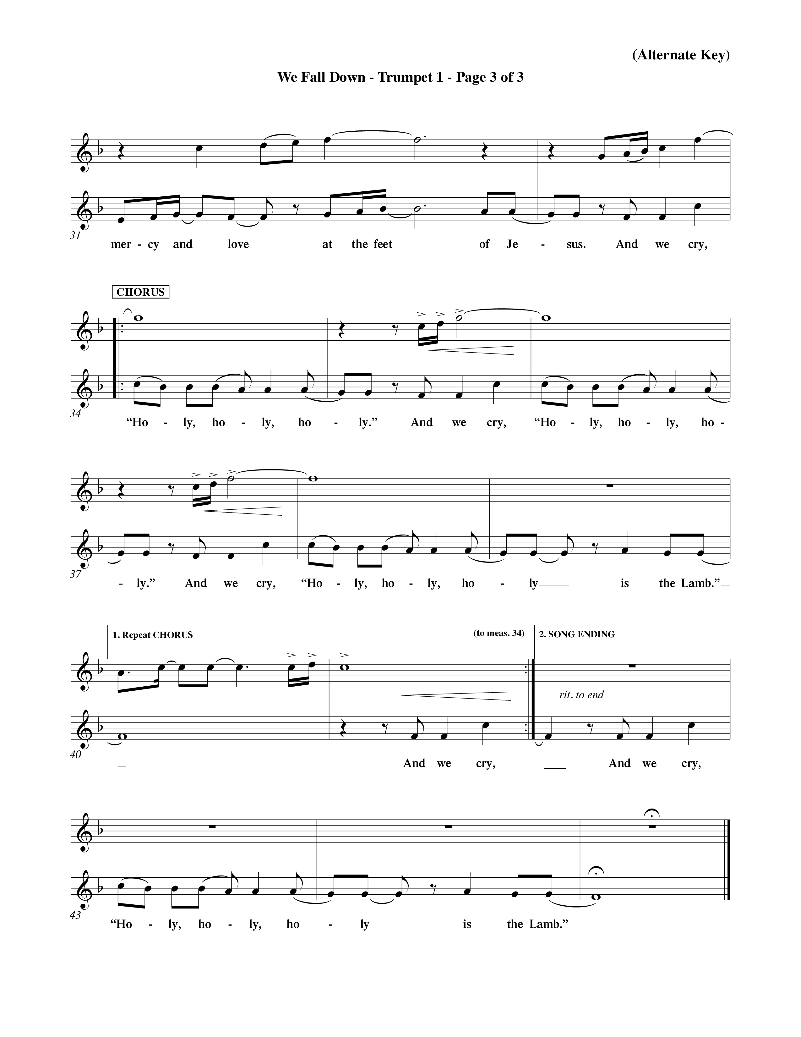 We Fall Down (Choral Anthem SATB) Trumpet 1 (Word Music Choral / Orch. Keith Wilbanks / Orch. Keith Christopher)