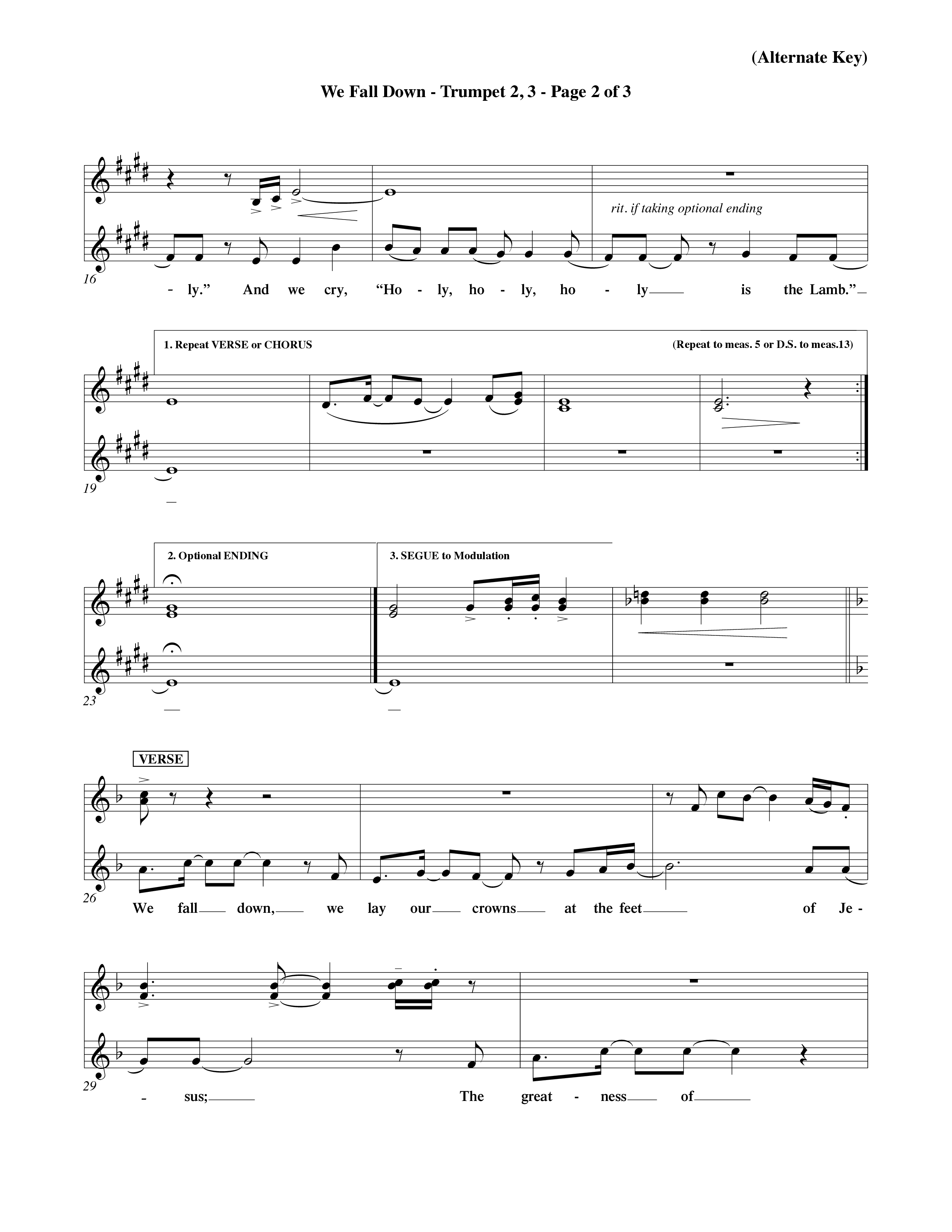 We Fall Down (Choral Anthem SATB) Trumpet 2/3 (Word Music Choral / Orch. Keith Wilbanks / Orch. Keith Christopher)
