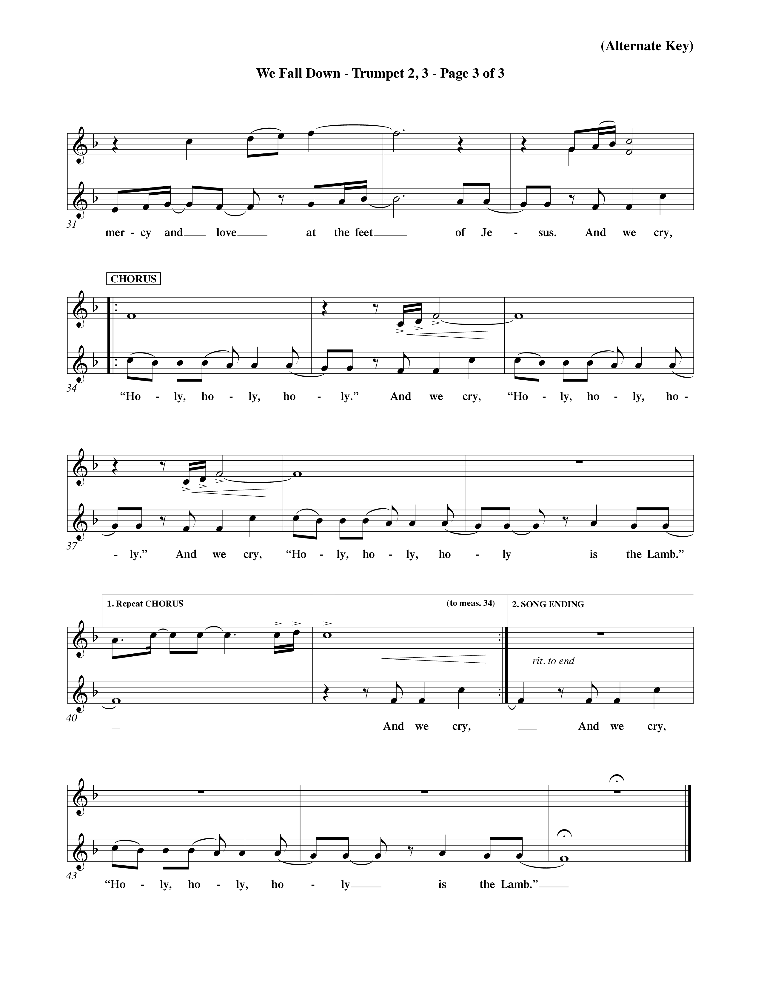 We Fall Down (Choral Anthem SATB) Trumpet 2/3 (Word Music Choral / Orch. Keith Wilbanks / Orch. Keith Christopher)