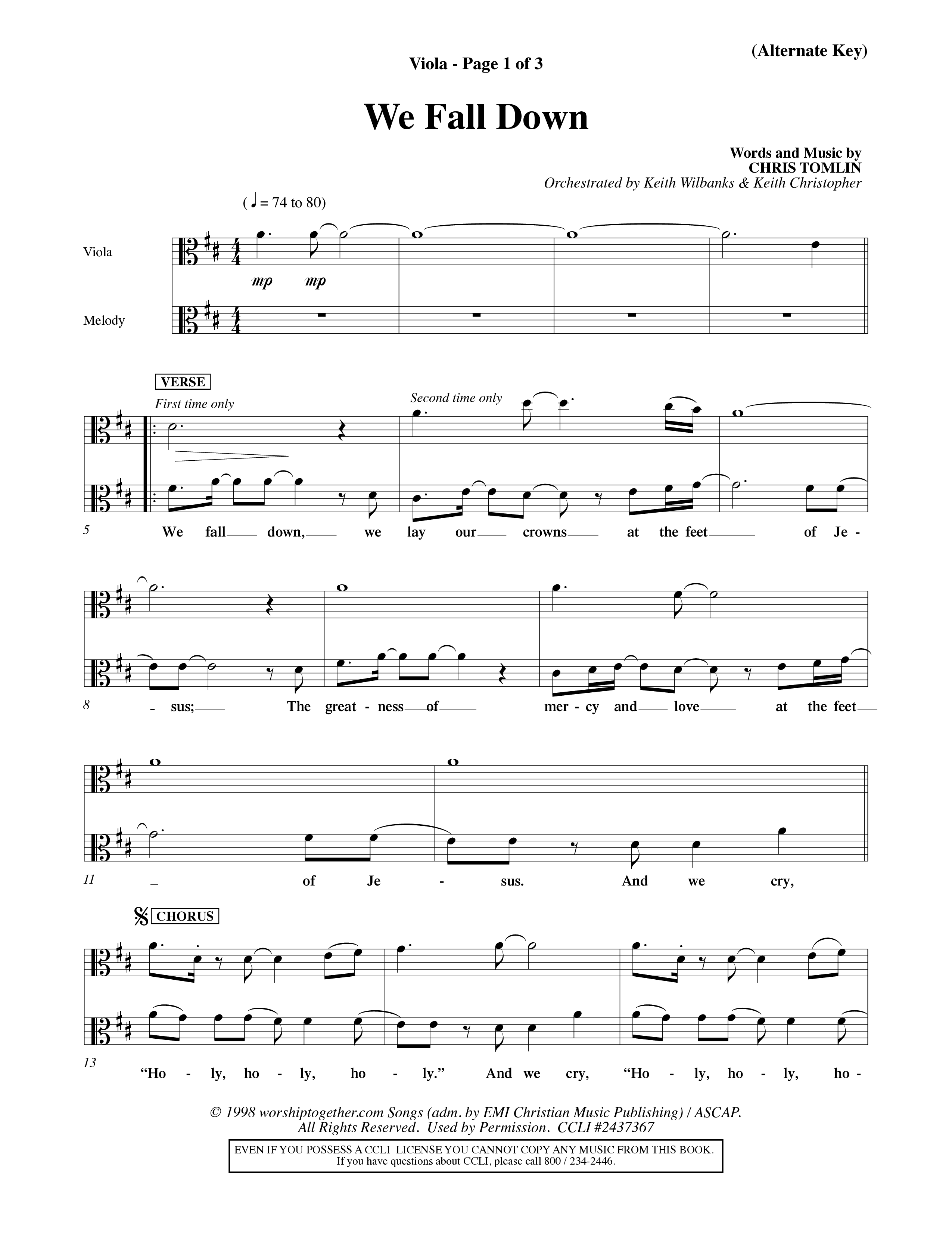 We Fall Down (Choral Anthem SATB) Viola (Word Music Choral / Orch. Keith Wilbanks / Orch. Keith Christopher)
