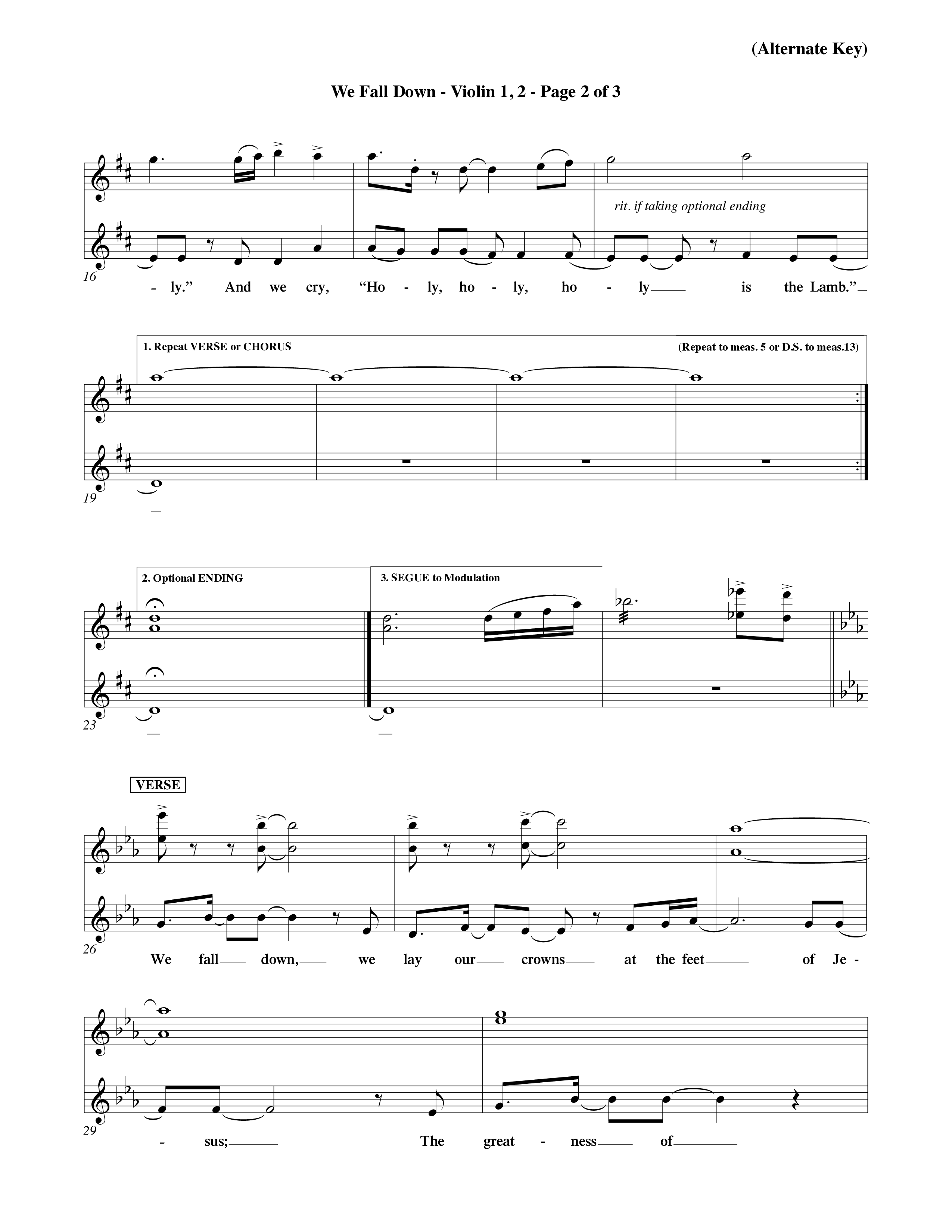 We Fall Down (Choral Anthem SATB) Violin 1/2 (Word Music Choral / Orch. Keith Wilbanks / Orch. Keith Christopher)